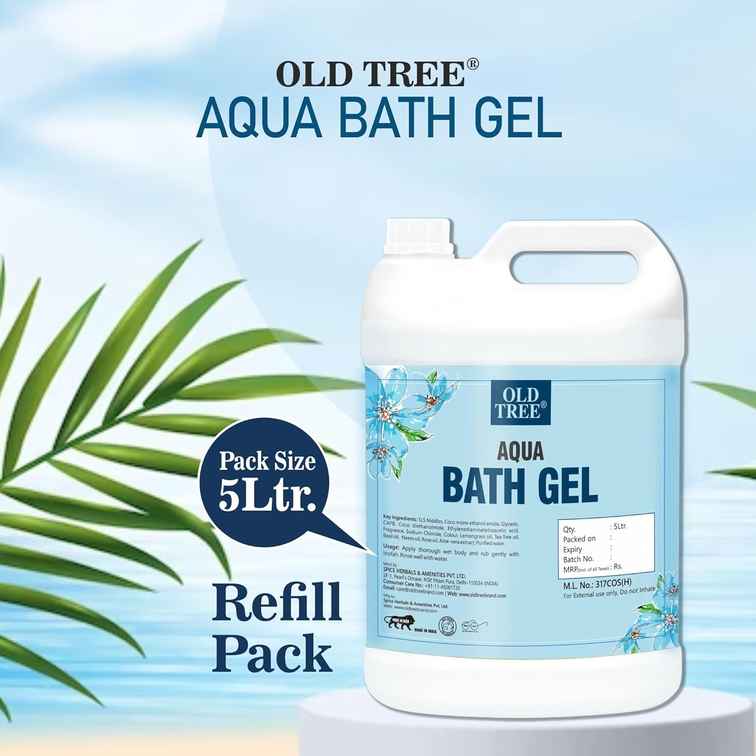 O'ld Tree Aqua Body Wash Gel - 169.07 Fl Oz (1.33 Gallons) Refillable Moisturizing Shower Gel for Dry Skin - Hotel Amenities, Guest House, Hospital & Wedding Venue Supplies - Perfect for Spa, Gym & Luxury Bathroom Use