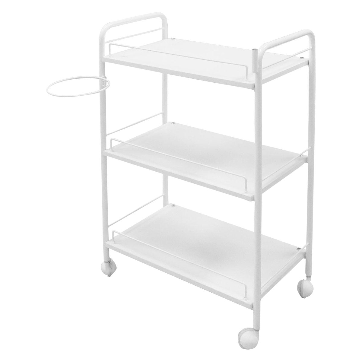 Multi-Function White Metal & Wood Board Trolley with Side Holder - Perfect for Kitchen, Office, and Home Organization