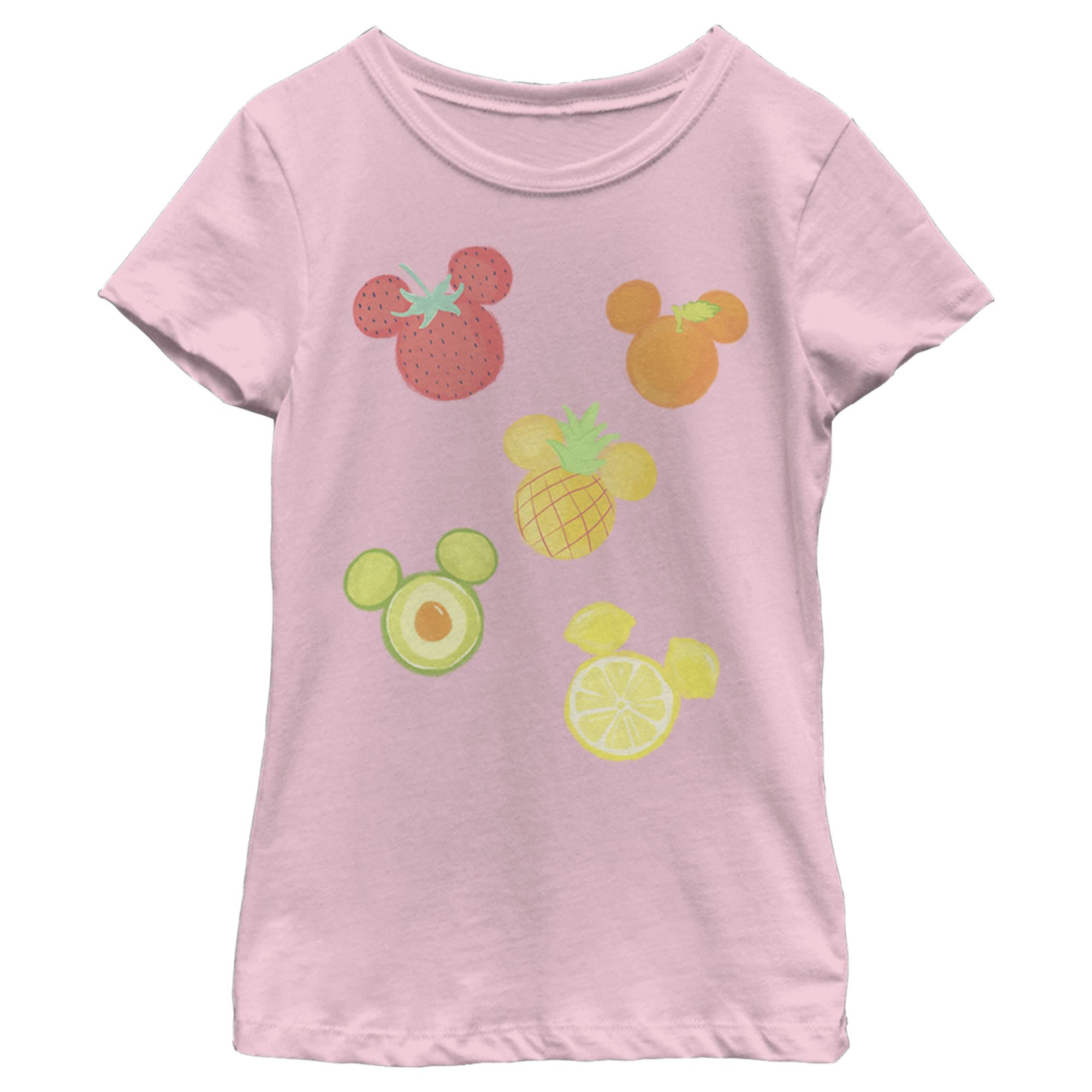 Disney Princess Girls' Solid Color Short Sleeve Crew Neck T-Shirt - Assorted Fruit Print - Casual Wear, Birthday Gift, School Outfit
