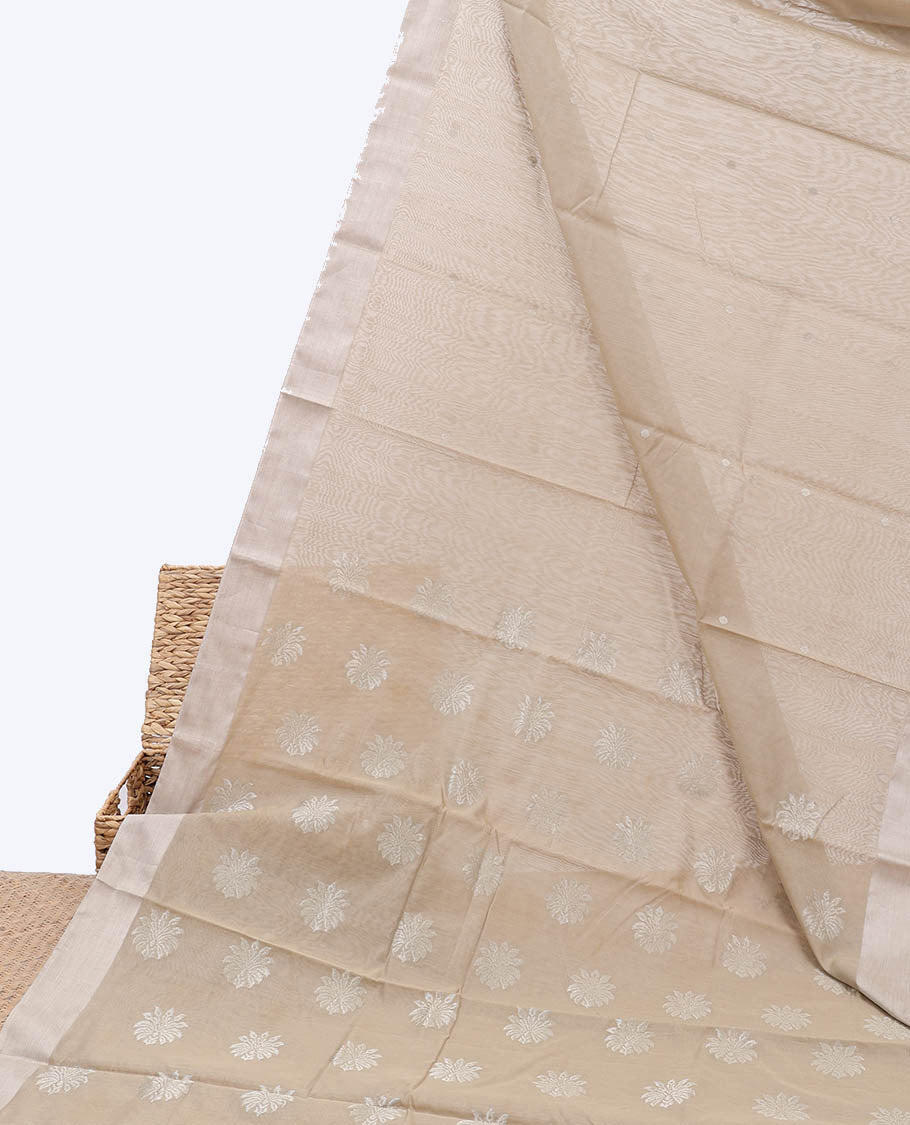 Elegant Beige Chanderi Cotton Saree with All Over Butta Designs, Self Border & Floral Pallu - Perfect for Weddings, Festivals & Traditional Occasions