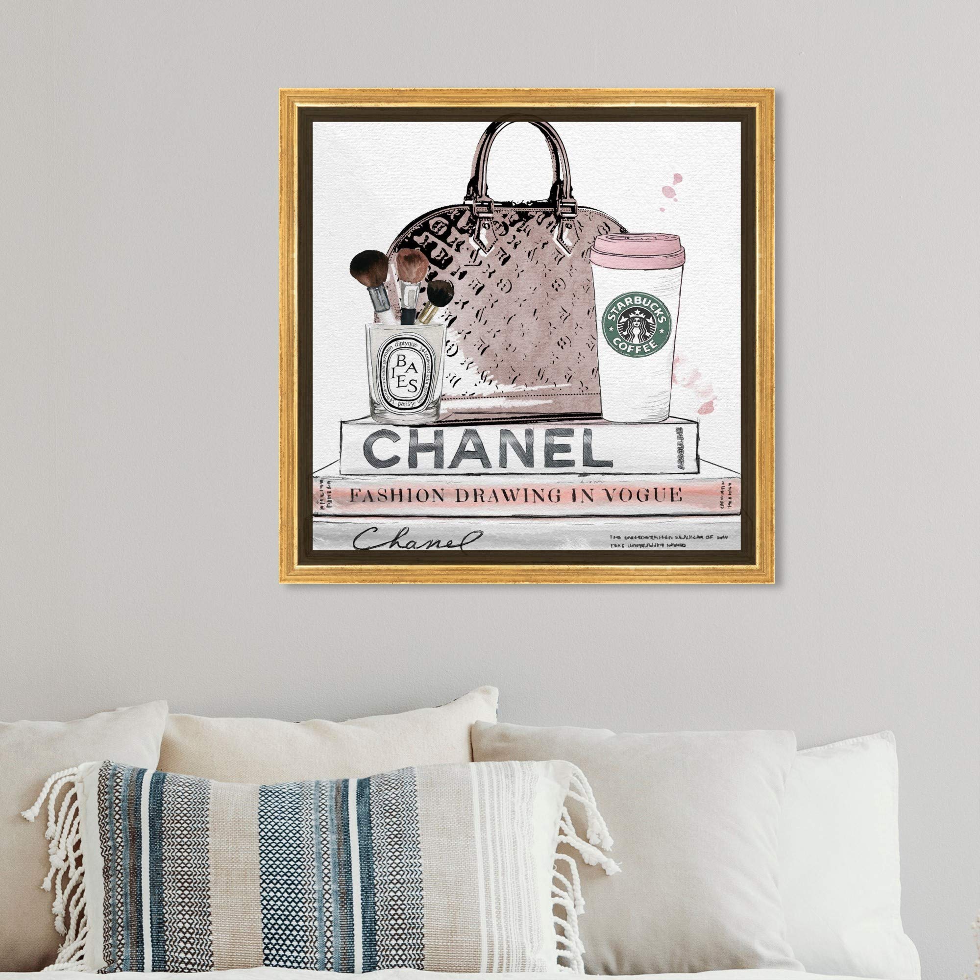 Blush and Make Up Brush Framed Wall Art Canvas Prints - Fashion & Glam Home Decor for Bedroom, Living Room, Salon, or Makeup Studio