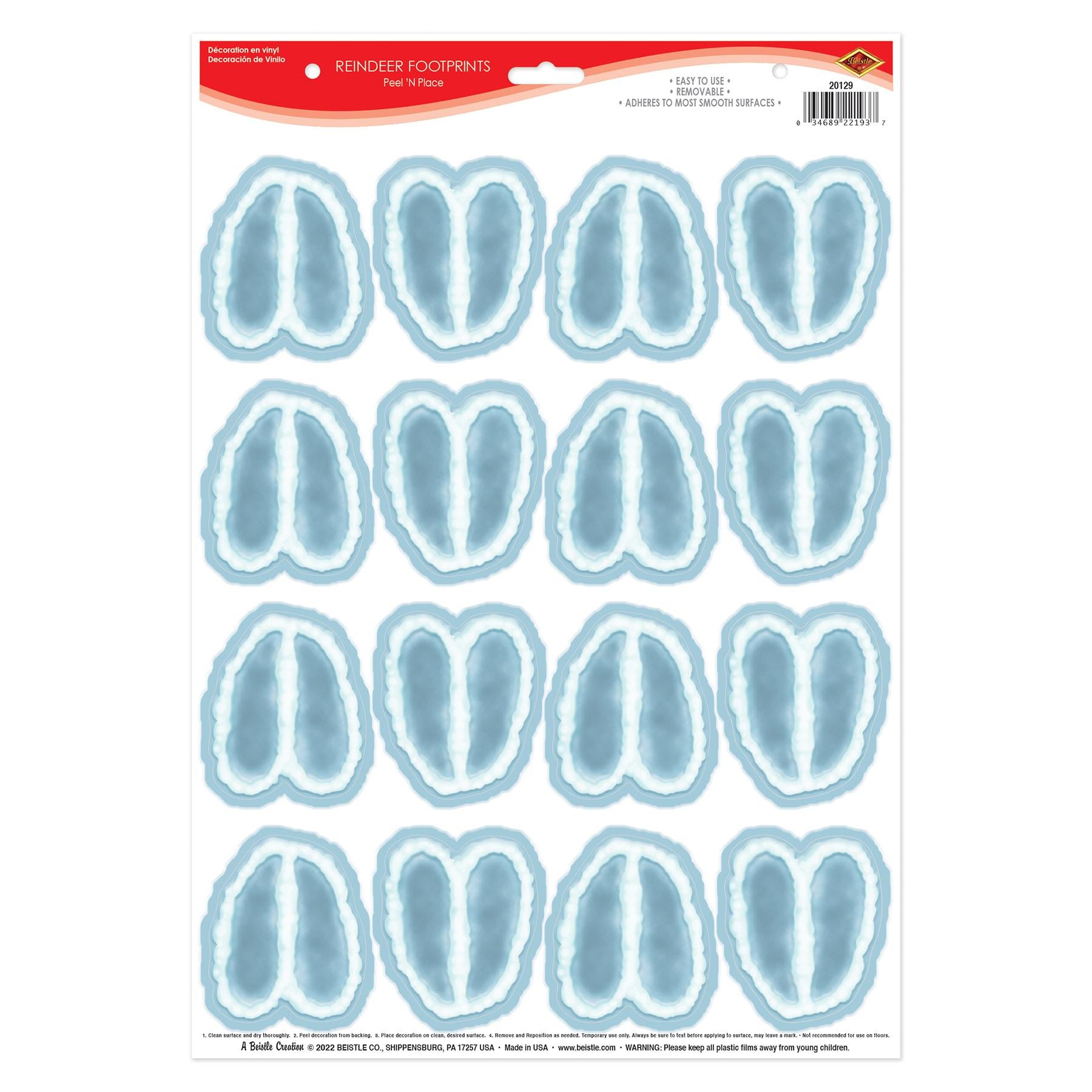 12 Pack Beistle Christmas Reindeer Footprints Peel & Stick Window Clings - Holiday Home Decor for Christmas Party, Fireplace & Glass Door Decoration