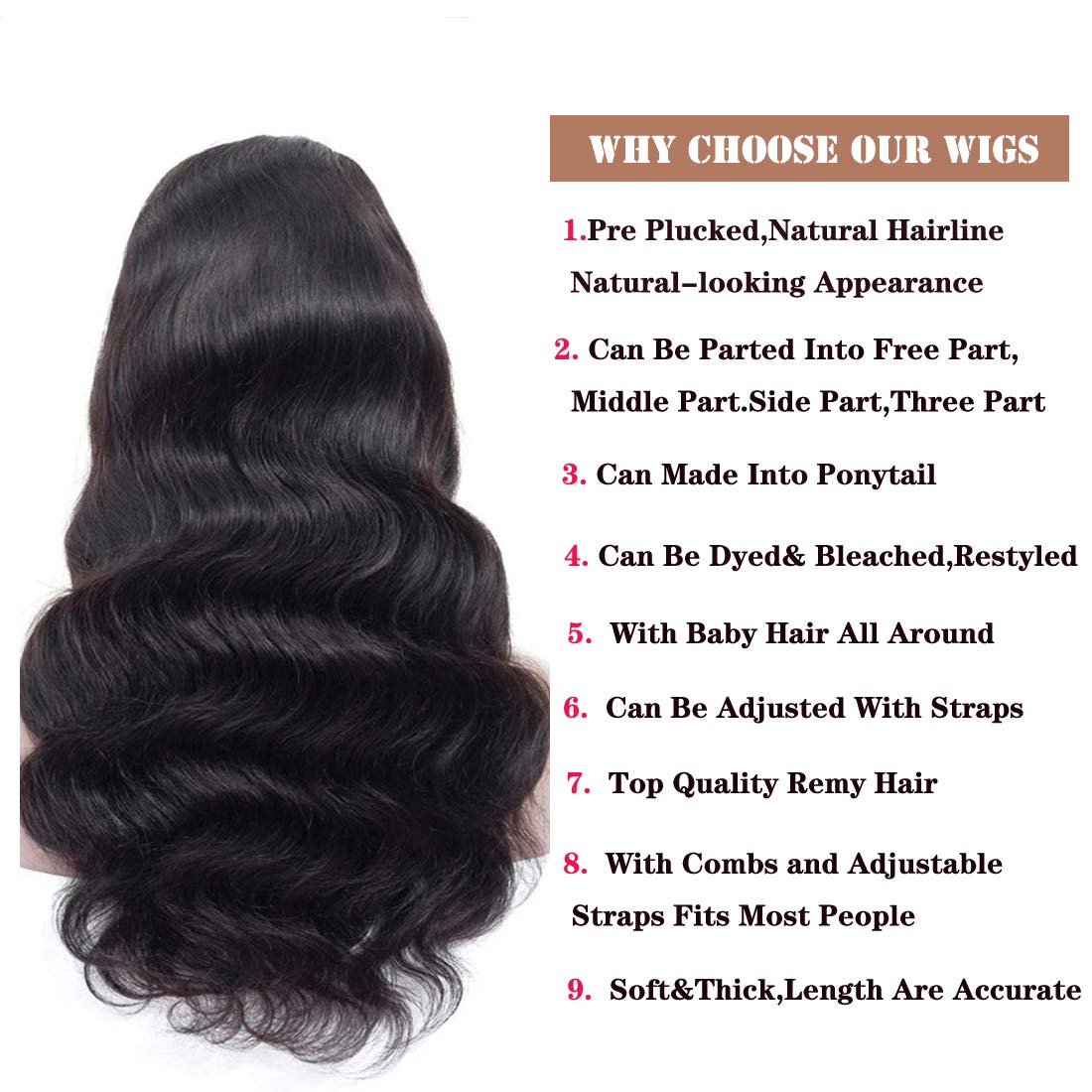 Brazilian Virgin Human Hair Lace Front Wig - 150% Density Body Wave Pre Plucked Bleached Knots with Baby Hair | Glueless 4×4 Lace Closure Wig for Black Women | Natural Color for Daily Wear, Parties & Special Occasions