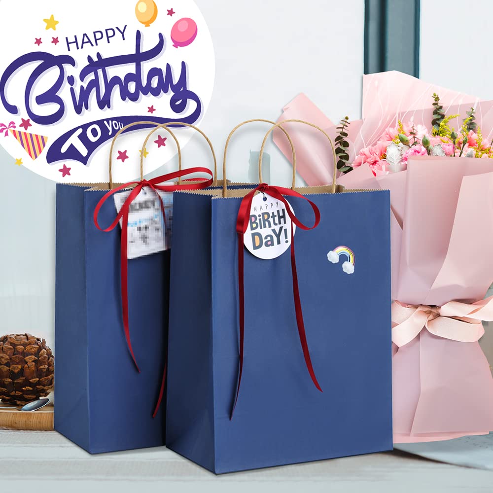 50Pcs Navy Blue Kraft Gift Bags with Handles 8x4.25x10.5 Inches - Bulk Paper Shopping Bags for Retail, Parties, Weddings & Birthday Gifts | Eco-Friendly & Durable Packaging Solution