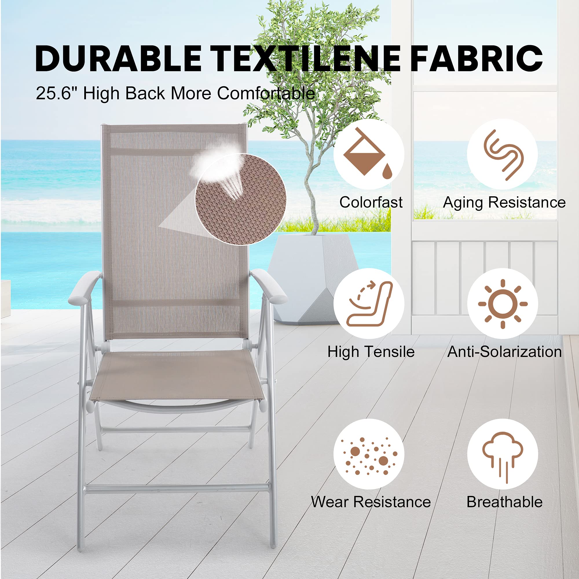 TRY & DO Set of 2 Patio Sling Chairs - Aluminum Frame Folding Lawn Chairs with Armrest & Adjustable High Backrest - Portable Outdoor Chairs for Camping, Dining, Pool, Beach, Garden - Perfect for Backyard Relaxation and Outdoor Gatherings