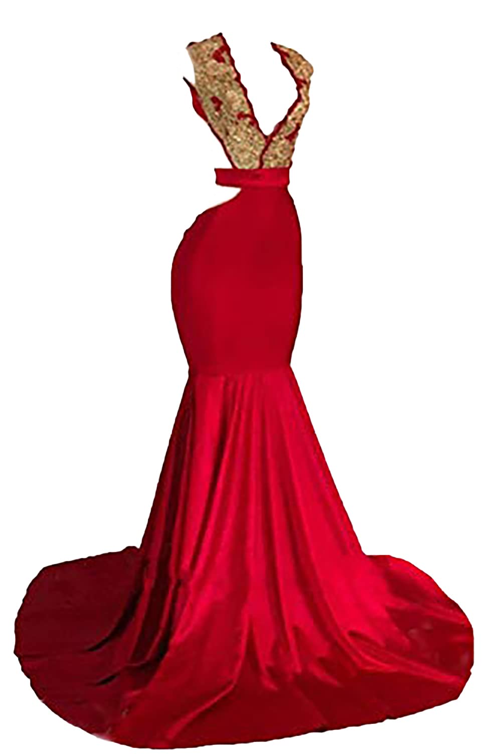 Graceprom Women's Elegant Lace Appliques Mermaid Prom Dress - V-Neck Backless Long Evening Gown for Formal Events, Weddings & Special Occasions