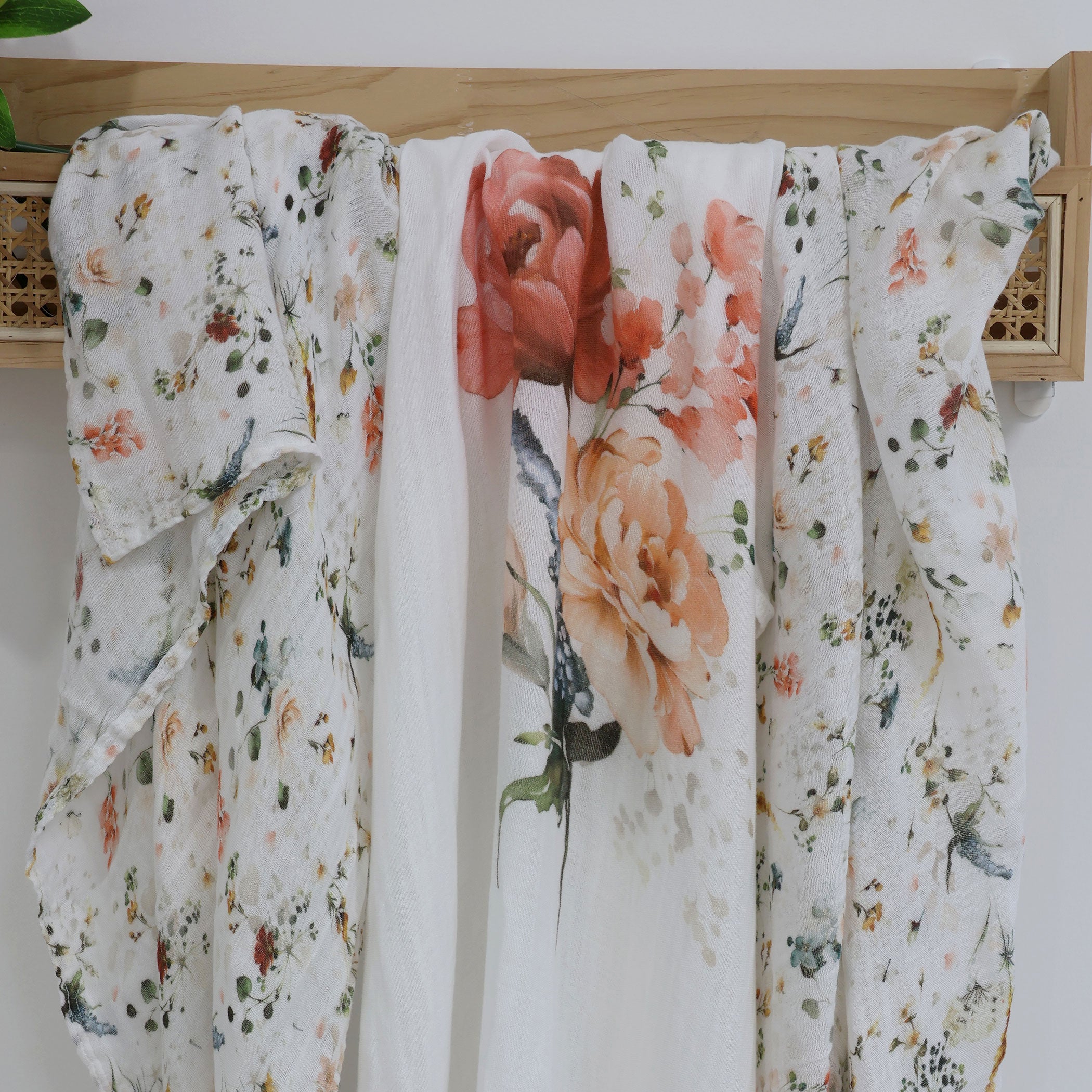 Peonies Bamboo 3-Pack Muslin Swaddle Blankets - Soft Baby Wraps for Newborns, Nursing & Photo Shoots