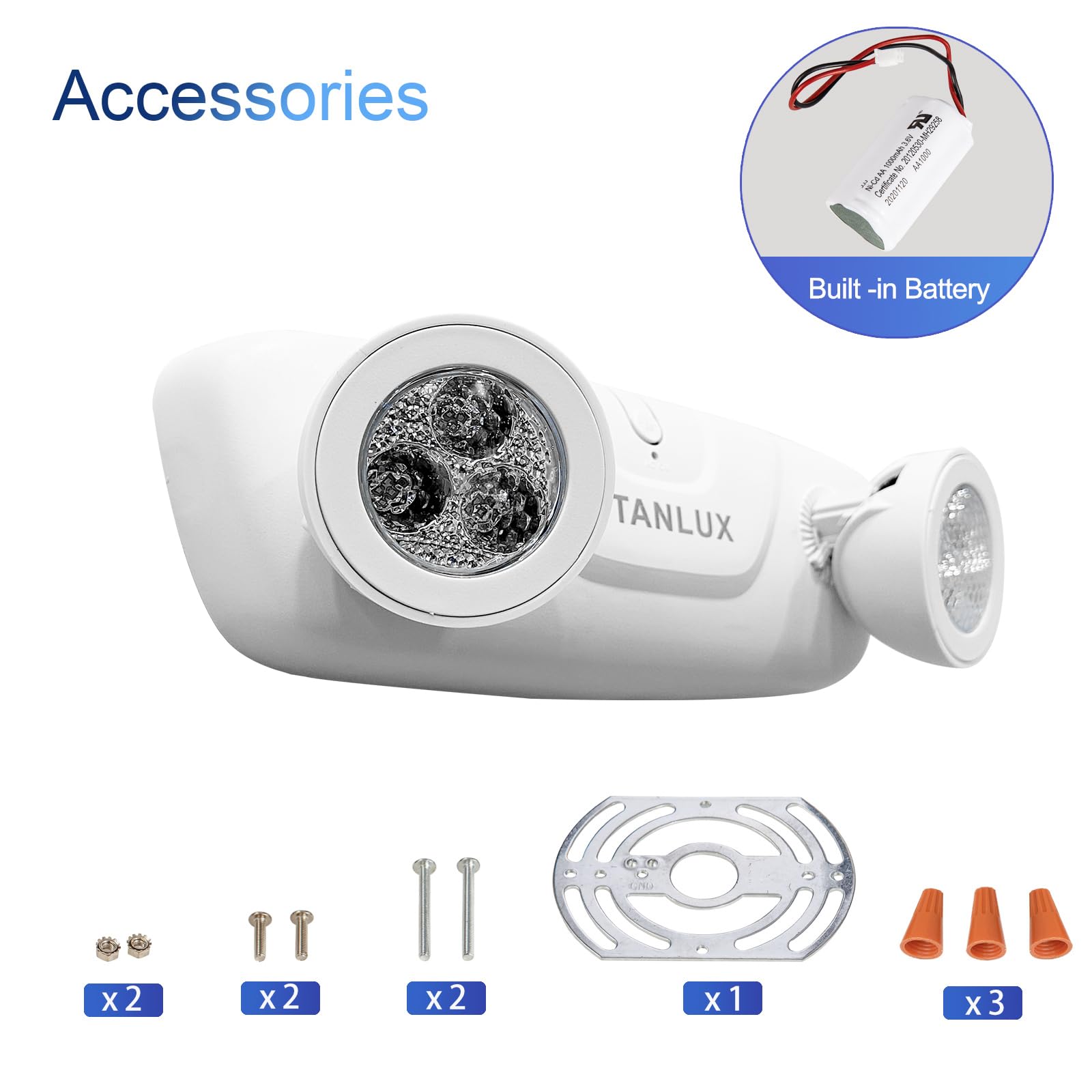 TANLUX LED Emergency Lights with Battery Backup - 2 Head Adjustable Commercial Emergency Lighting, UL Listed, AC 120V/277V Hardwired - Ideal for Offices, Warehouses & Business Buildings (3 Pack, White)