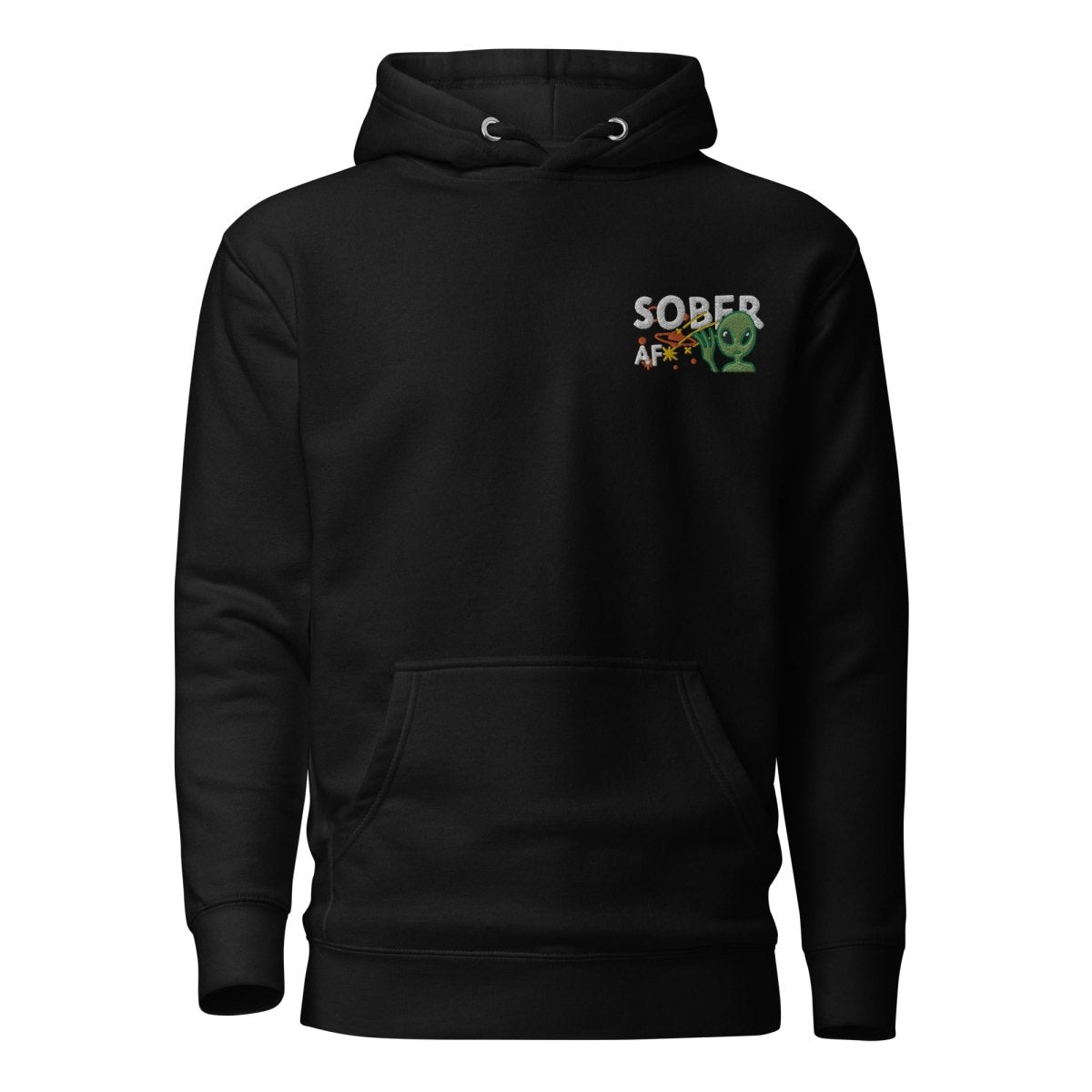 Galactic Sobriety Alien Embroidered Unisex Hoodie - Trendy Streetwear for Men & Women - Perfect for Casual Outfits, Cosplay, and Sci-Fi Conventions