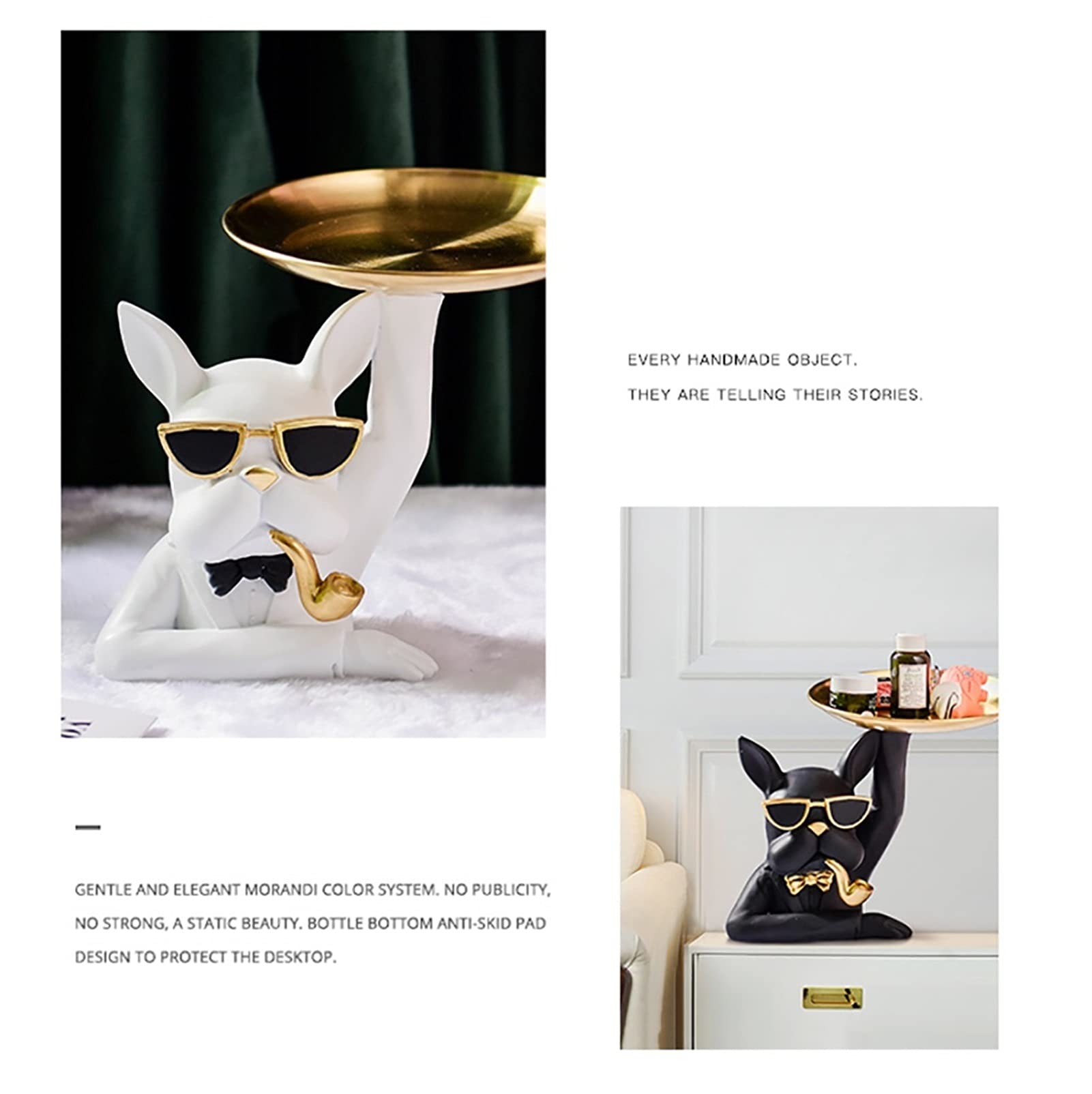 Stainless Steel Bulldog Storage Tray - Jewelry Key Organizer, Towel & Cosmetic Dish Plate, Tea & Fruit Serving Tray - Elegant Gold Trim (Blue) - Perfect for Bathroom, Bedroom, Entryway & Gift Giving