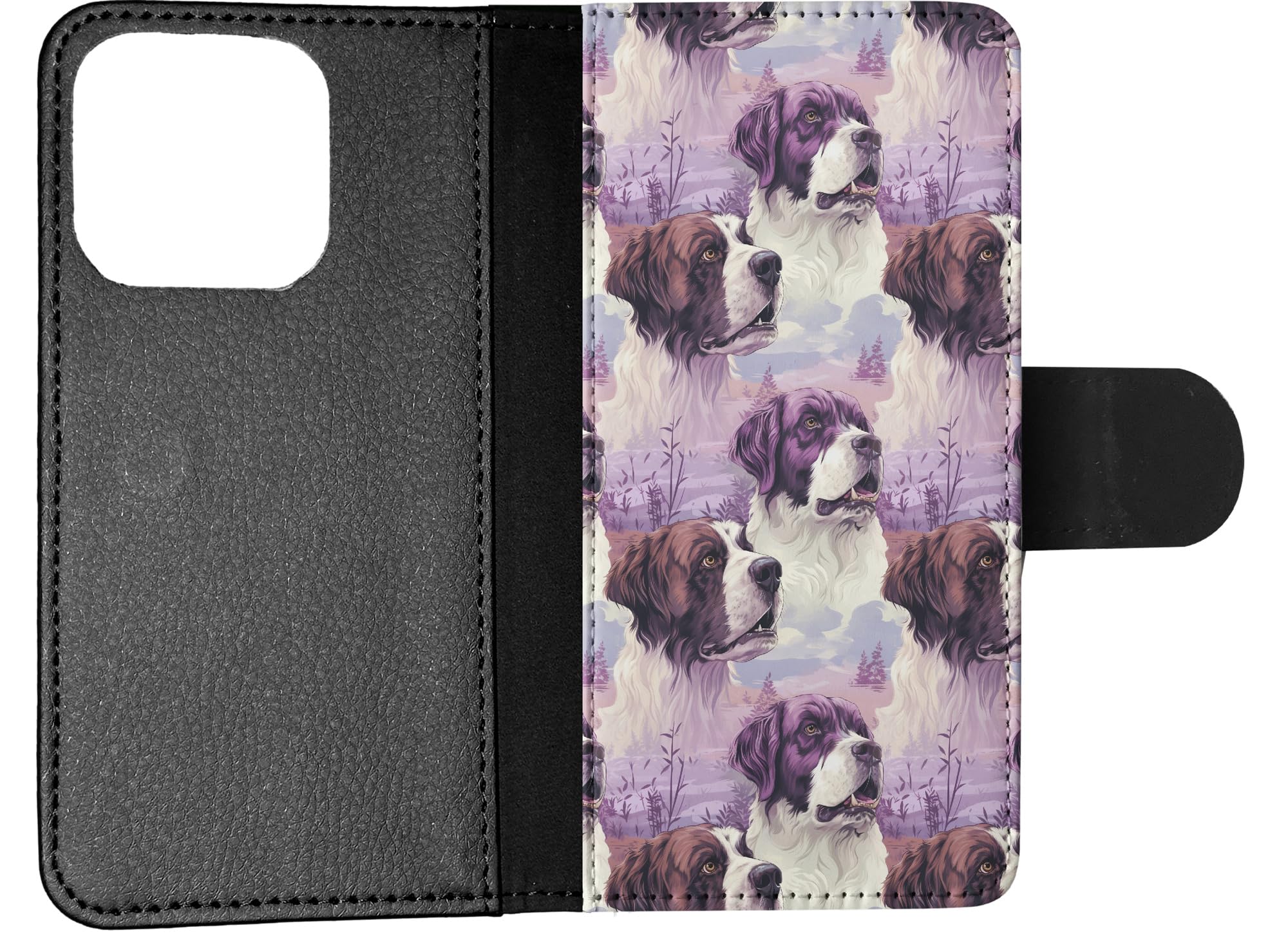 Cute Saint Bernard Puppy Dog Pattern Faux Leather Flip Wallet Phone Case for Apple iPhone 15 Pro - Perfect for Pet Lovers & Everyday Use