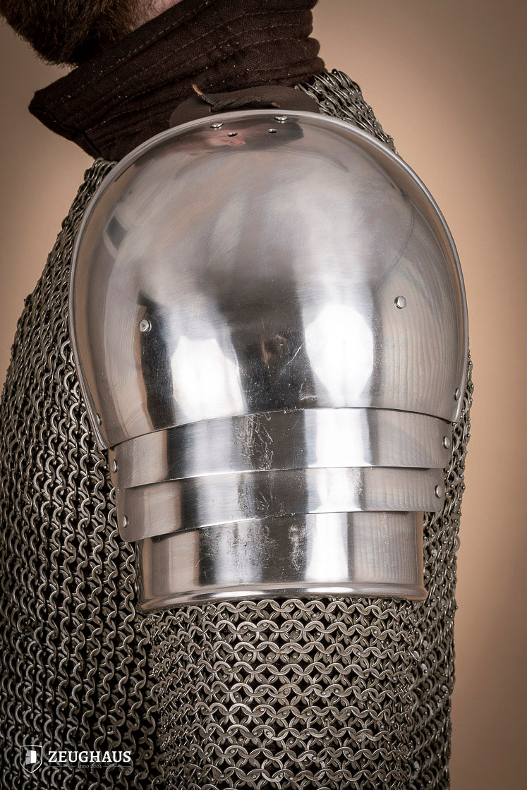 Polished 1.6mm Pauldrons 1460 - Medieval Armor Shoulder Plates for LARP, Cosplay & Renaissance Fairs