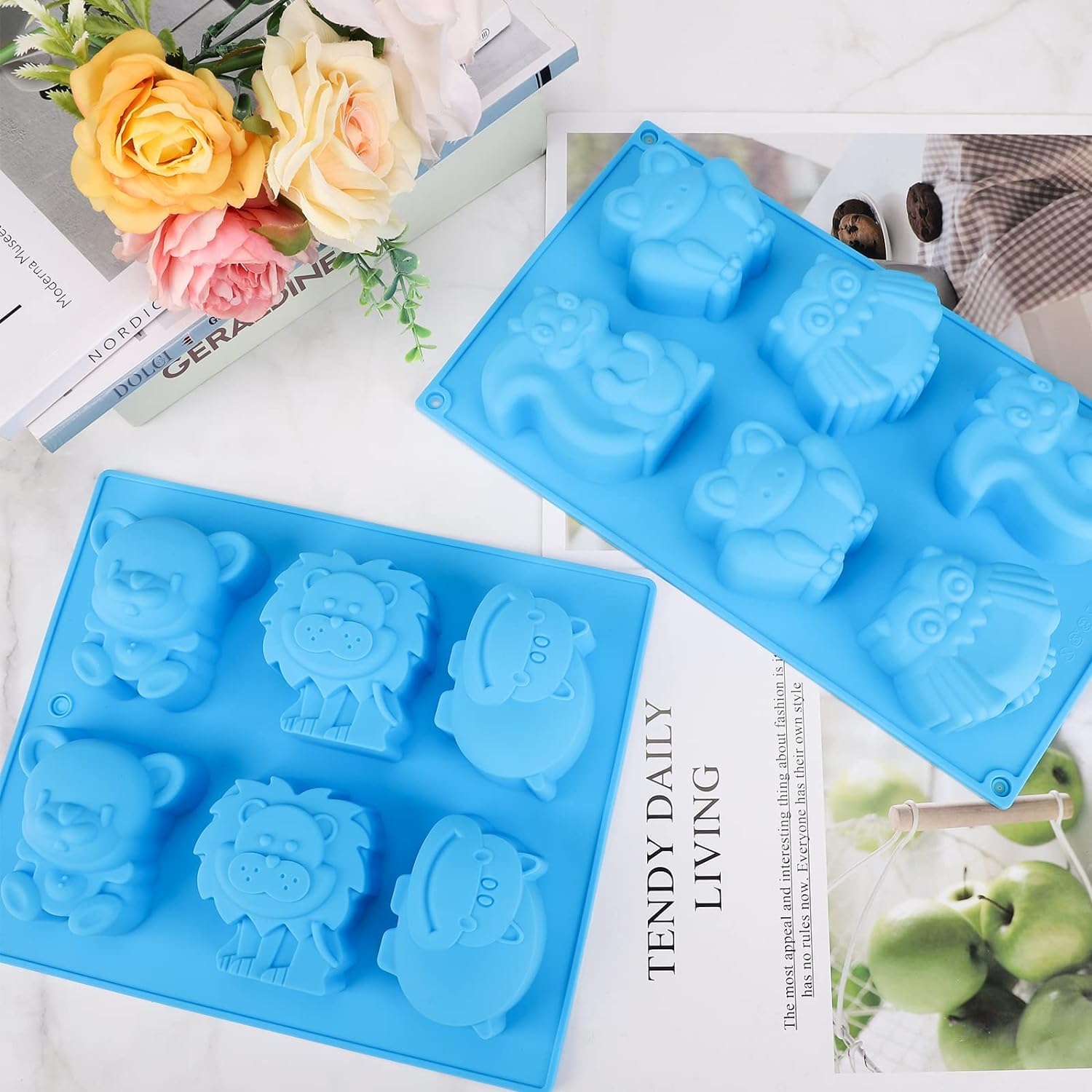 Skyatil 2-Pack Large 3D Silicone Animal Soap Molds for Jello, Chocolate, Cake, Fondant, Candy, Cookies, Baking, Clay, Ice, DIY Resin Crafts - Bear Shape Molds for Gummy, Hard Candy & Decorative Handmade Projects (Perfect for Birthday Parties, Baby Showers & Holiday Treats)