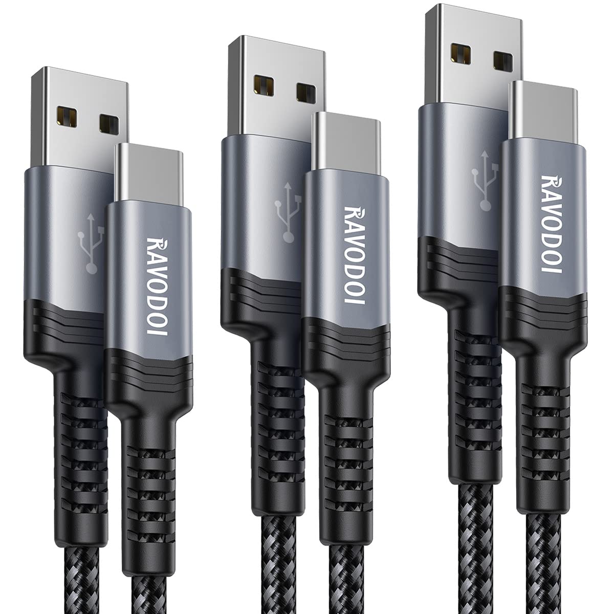 [3 Pack] USB Type C Charger Cable (1m+2m+3m) - Fast Charging Braided Nylon USB A to C Data Cord for Samsung Galaxy S21/S20/S10/S9/A51/A70/A71, Moto G7/G8 Play - Durable Phone Charging Cable for Home, Office & Travel