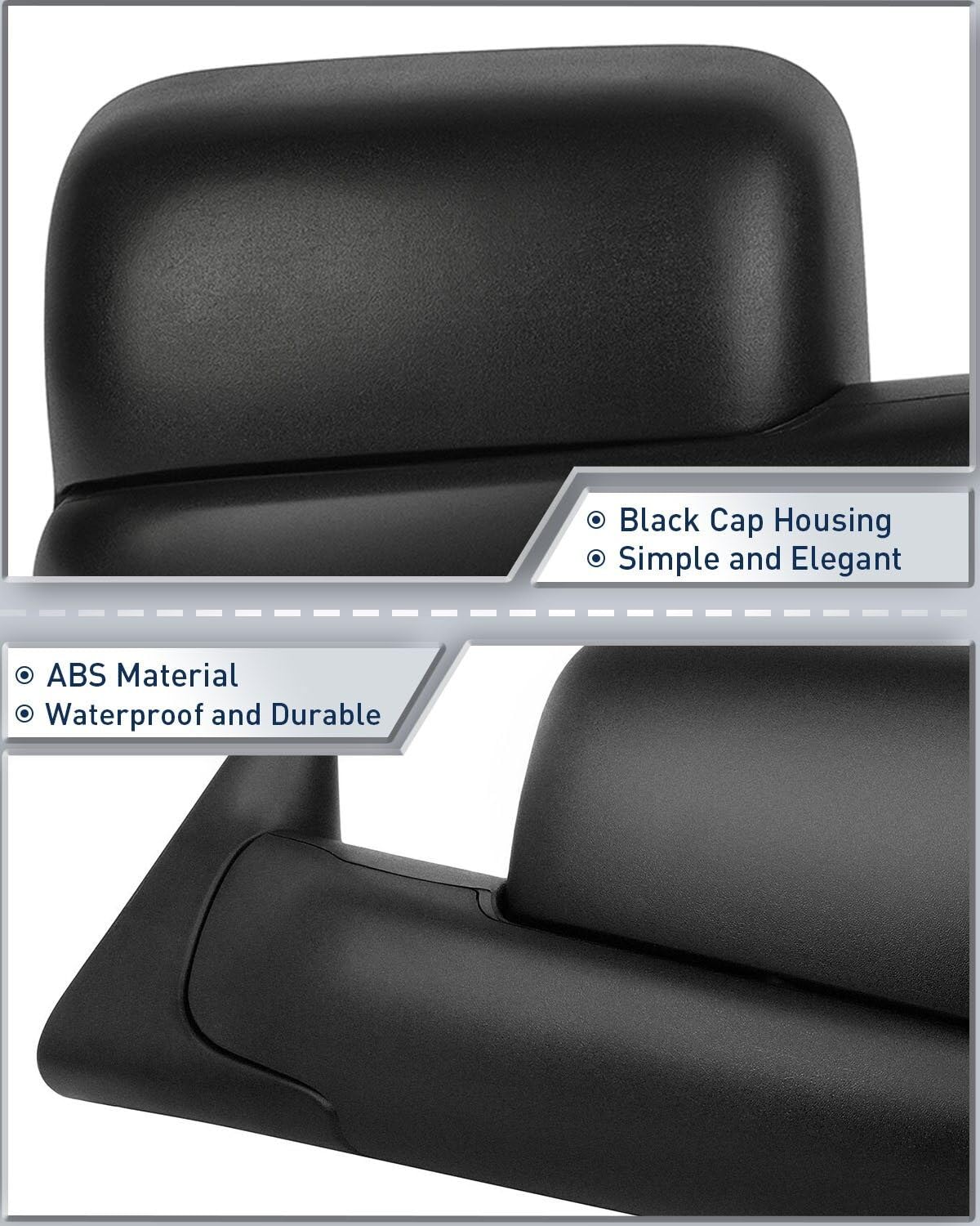 ECCPP Power Adjustable Towing Mirrors for Dodge Ram 1500/2500/3500 (1994-1997) - Black Housing, Left & Right Side Mirrors - Perfect for Towing Trailers, Boats & Heavy Loads