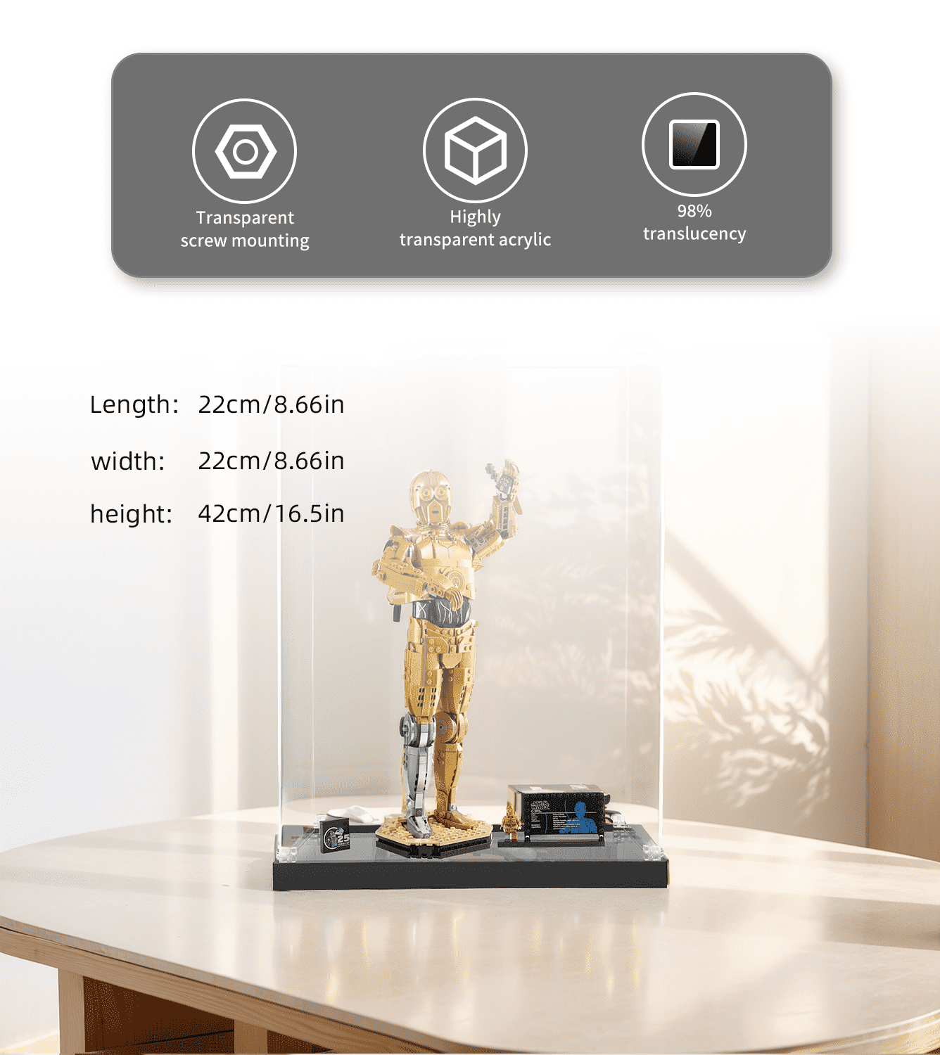 LEGO Buildable C3PO 75398 Display Case - Clear Protective Showcase for Star Wars Collectibles | Perfect for Home Decor, Office Display & Gift Giving