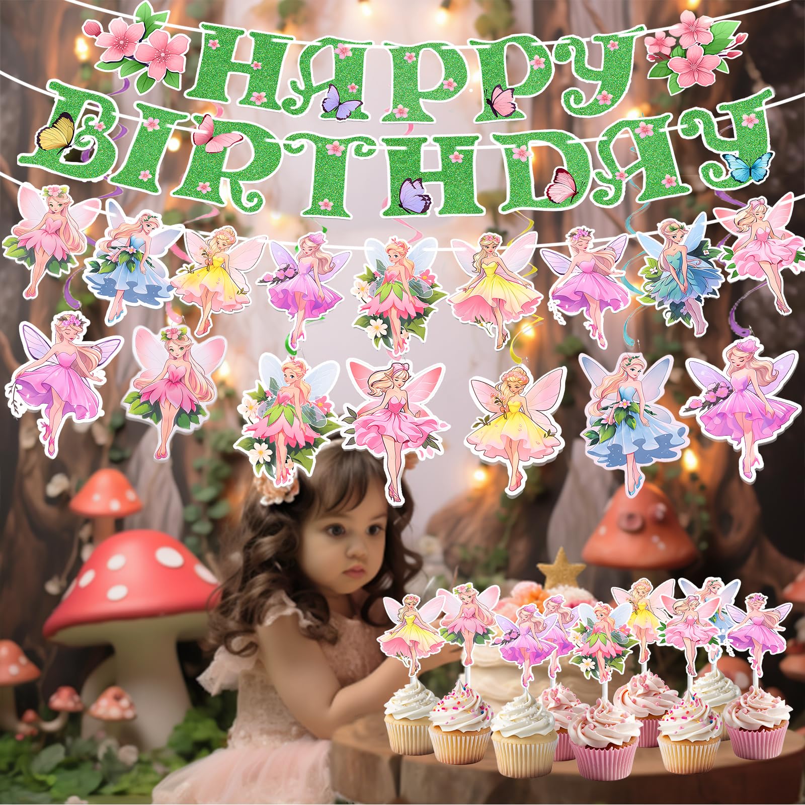 18PCS Fairy Party Decorations Set - First Birthday Decor, Butterfly & Flower Baby Shower Supplies for Girls - Perfect for Garden Parties, Fairy Themed Events & Magical Celebrations