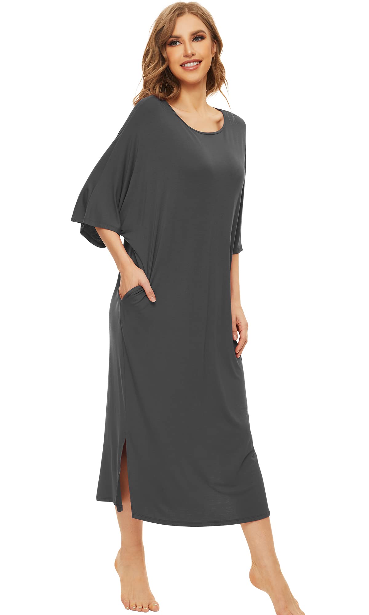 WiWi Bamboo Nightgowns for Women - Soft Long Sleeve Sleep Shirt & Comfy Loungewear - Plus Size S-4X - Perfect for Relaxing at Home, Sleeping, and Lounging