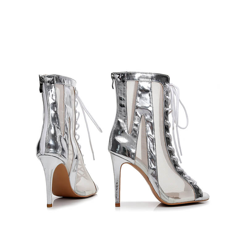 Silver Open Toe Stiletto Heels Ankle Boots for Women - Sexy High Heel Shoes for Party, Club & Evening Wear - Comfortable Dress Pumps for Weddings & Night Out