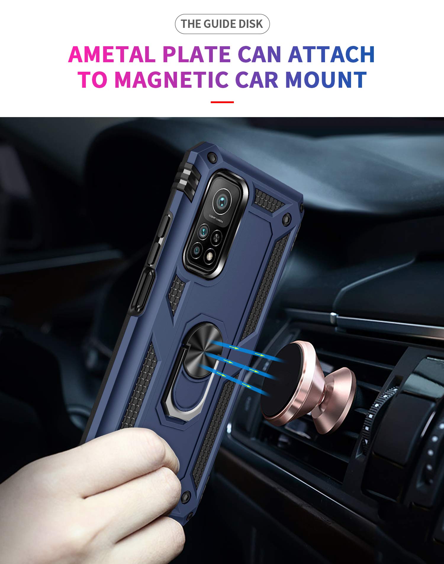 Shockproof Armor Case for Xiaomi Mi 10T Pro 5G/Mi 10T 5G with Built-in Screen Protector & Ring Kickstand - Military Grade Slim Protective Cover (Blue) - Perfect for Outdoor Activities, Travel, and Daily Protection