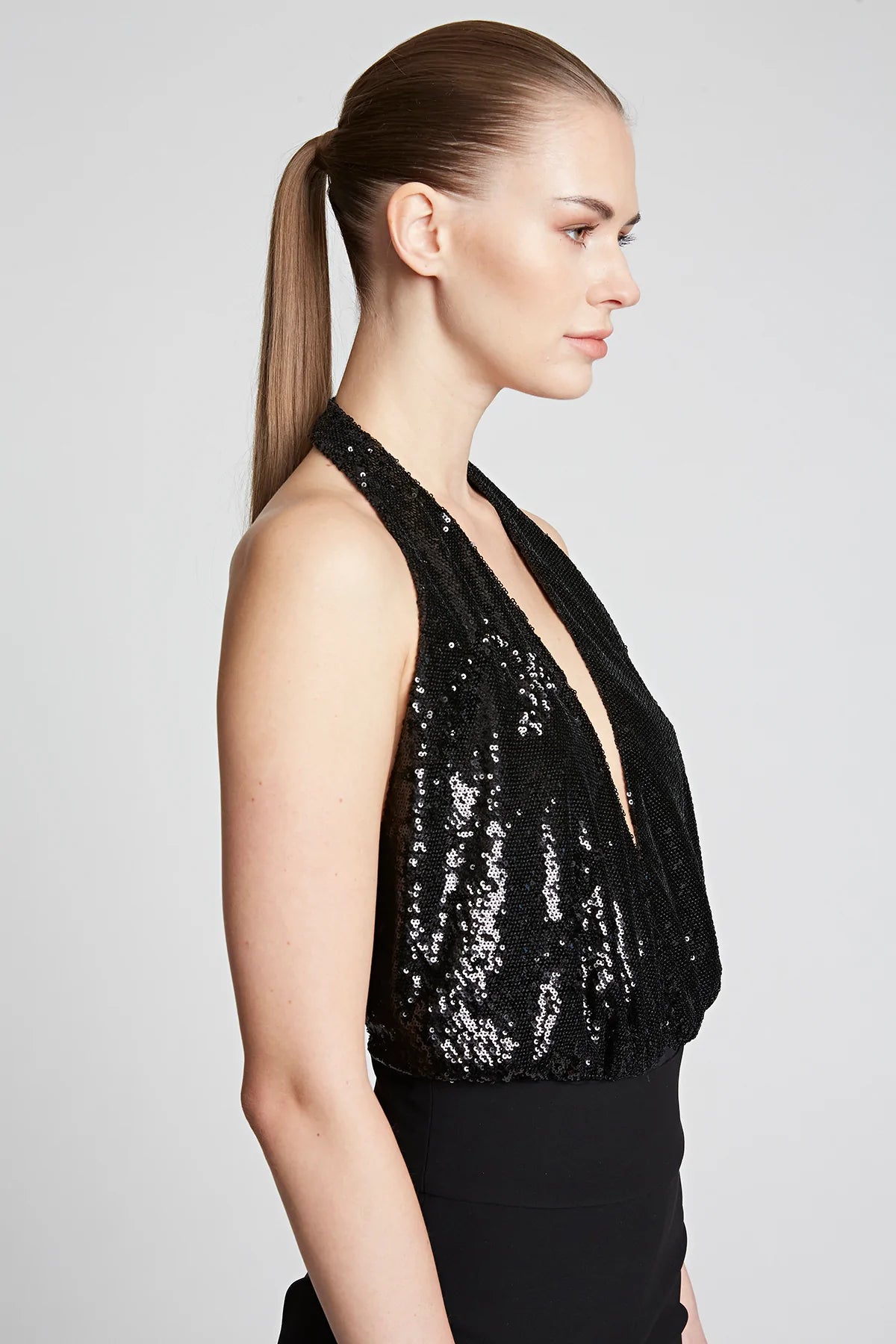 Cary Sequin Bodysuit for Women - Black Shiny Party Outfit, Clubwear, Night Out, Date Night, Special Occasion