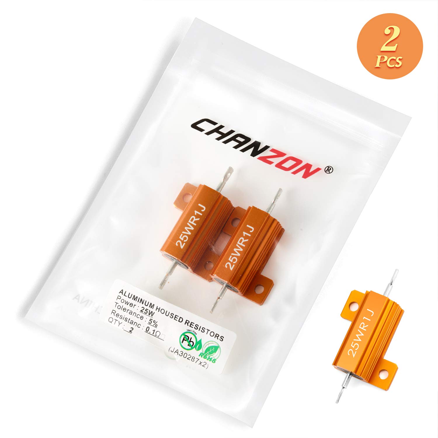 Chanzon 2pcs 25W Wirewound Aluminum Shell Resistor 0.1 Ohm (0R1/R1) ±5% Tolerance, RoHS Certified - Ideal for Power Supplies, Audio Equipment, and Industrial Electronics