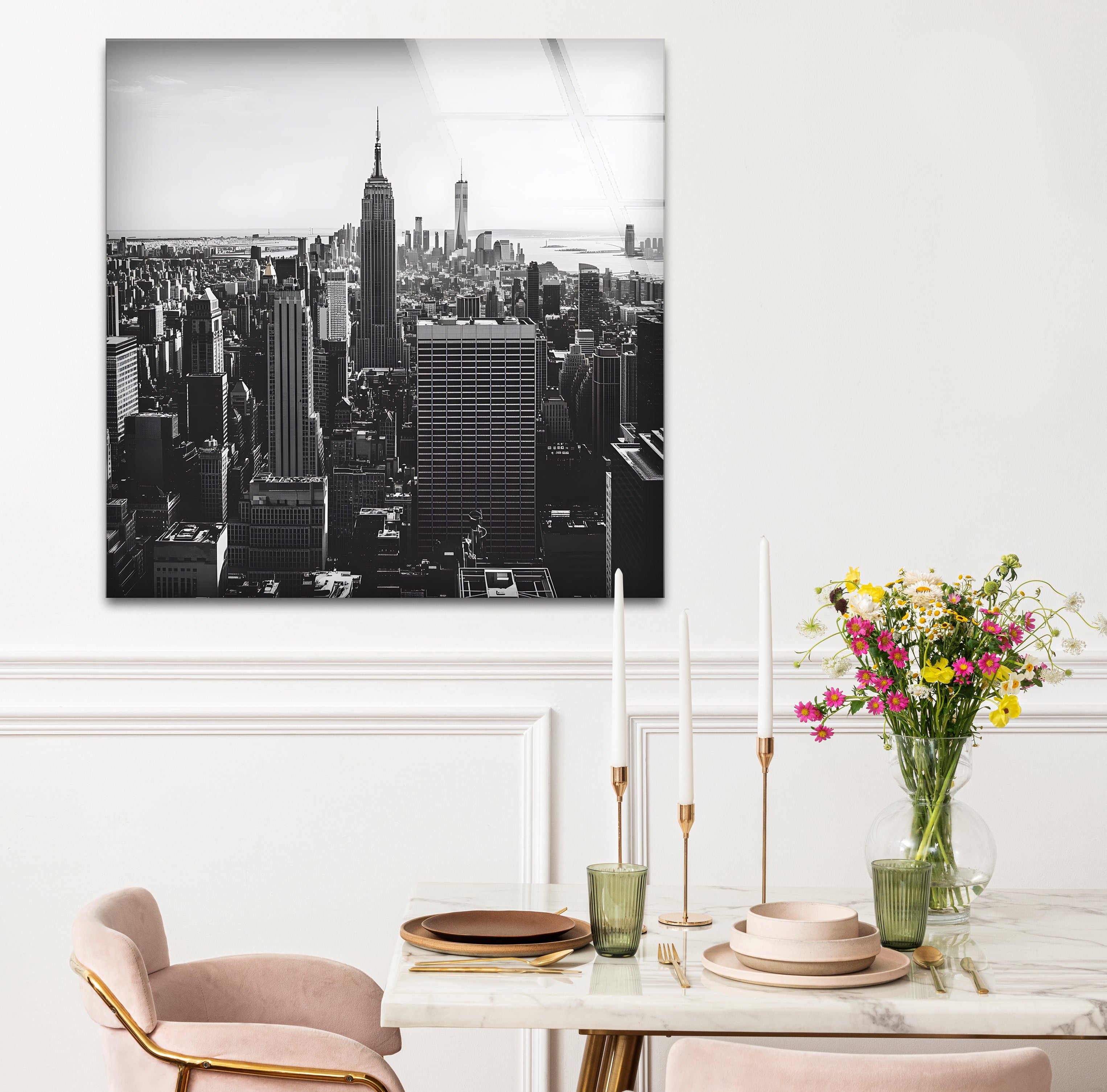 Empire State Building Glass Wall Art - Black & White NYC Skyline Decor for Home & Office | Perfect Gift for New York Lovers