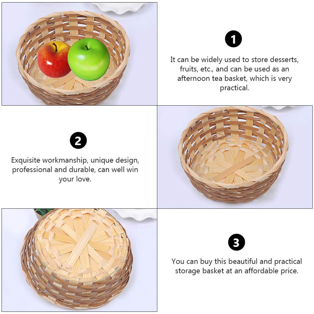EXCEART 3-Piece Natural Wicker Fruit Basket Set - Round Willow Woven Bread Serving Tray & Storage Basket for Kitchen, Dining Table, Picnic, Party - Eco-Friendly Home Decor