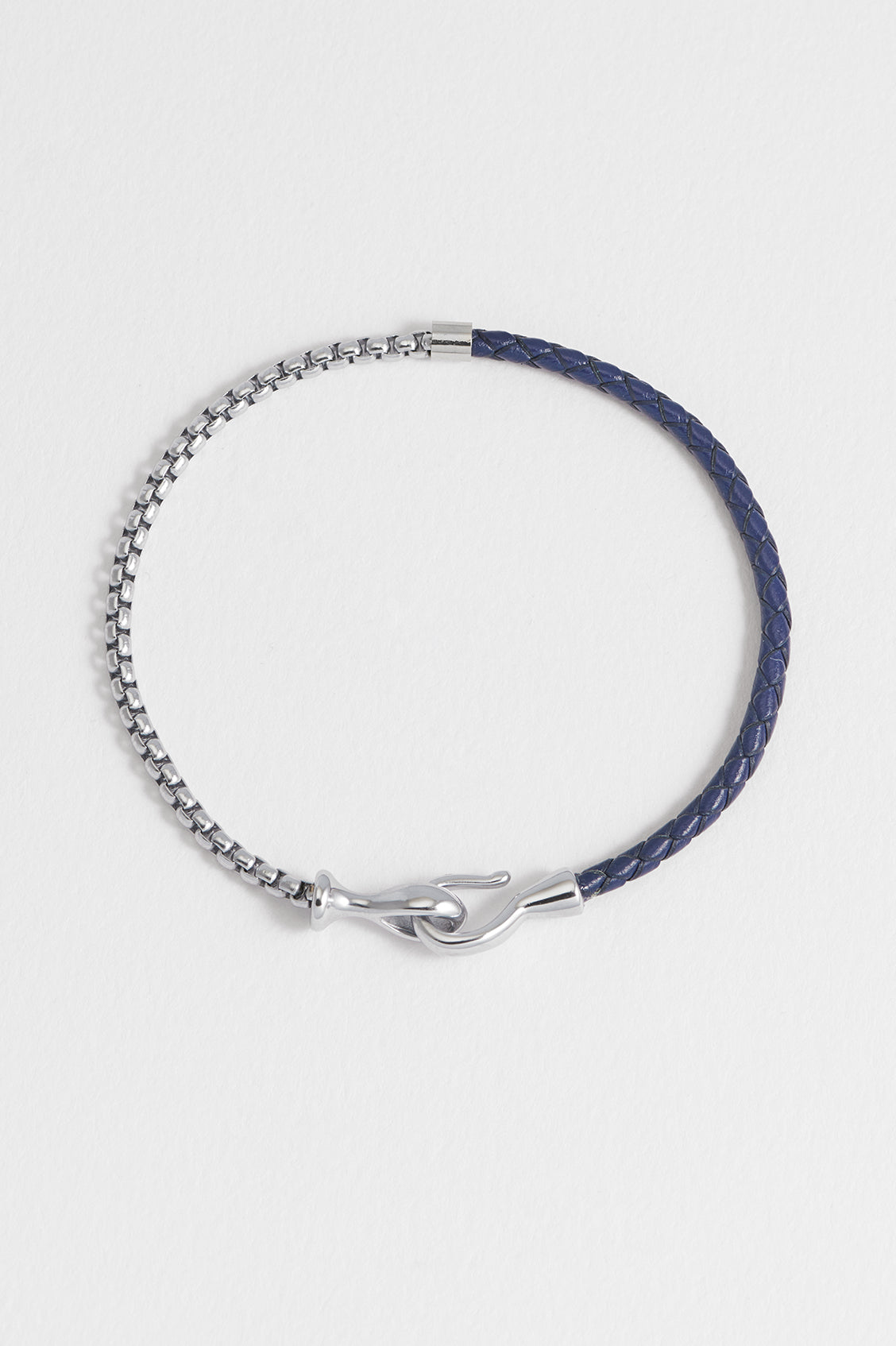 Stylish Men's Navy Blue Leather Bracelet with Chain Hook - Perfect for Casual Wear, Gifts & Everyday Fashion Accessories