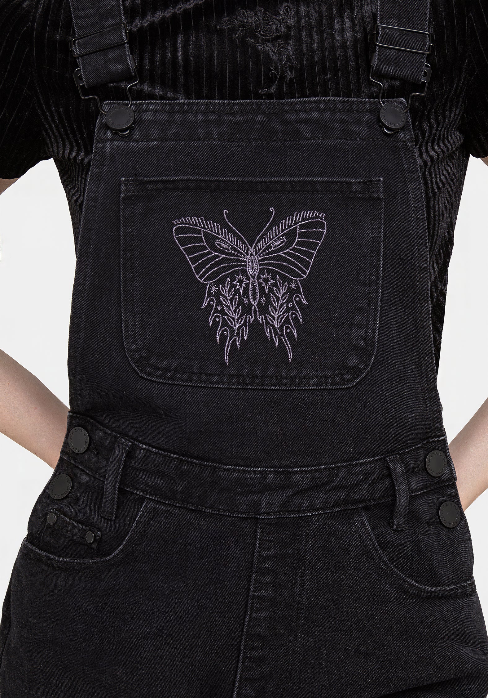 Papillon Embroidered Denim Overalls Shorts for Women - Stylish Summer Fashion for Casual Outings and Music Festivals