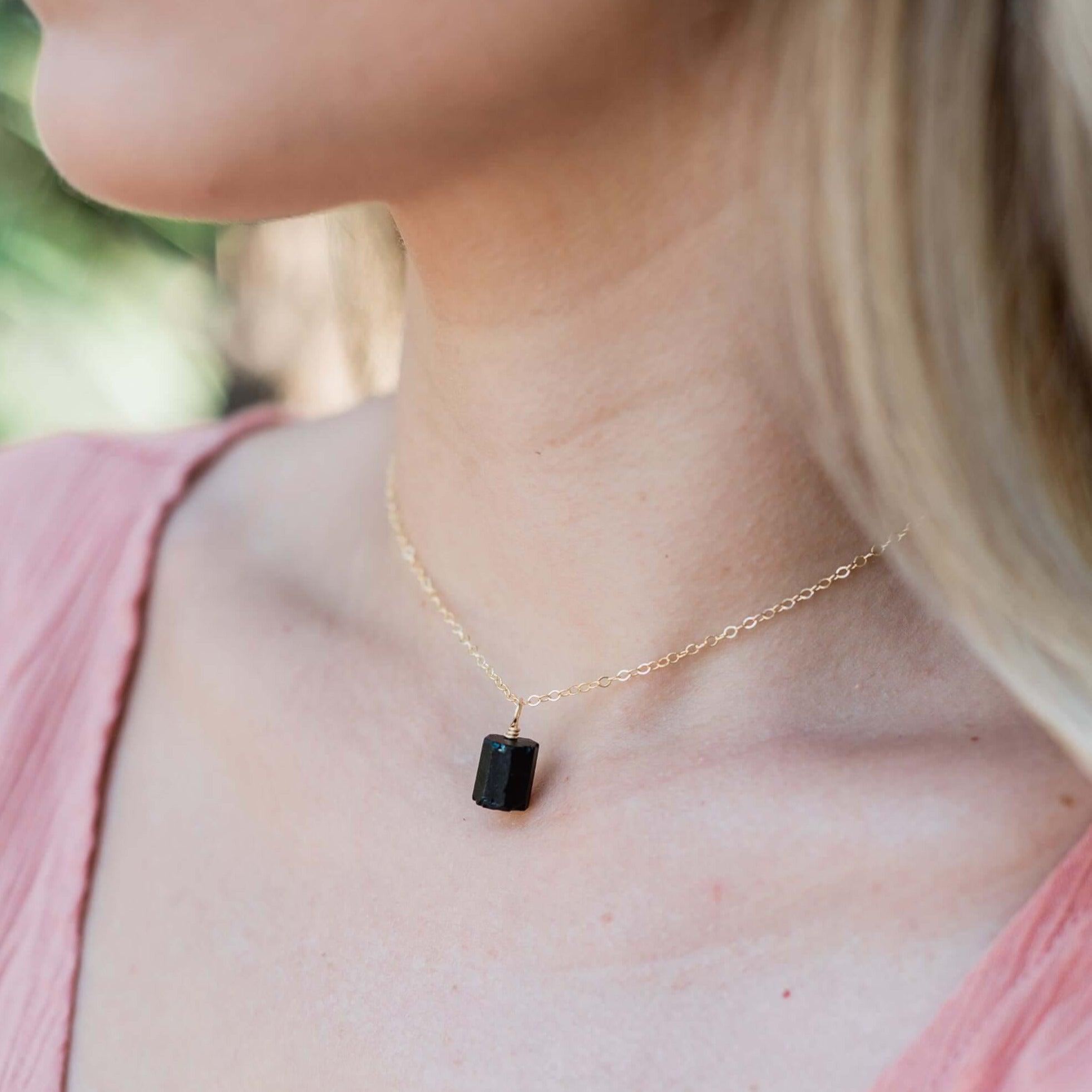 Tiny Rough Black Tourmaline Gemstone Pendant Choker Necklace - Natural Healing Crystal Jewelry for Protection & Energy Cleansing | Perfect for Meditation, Yoga & Spiritual Practices