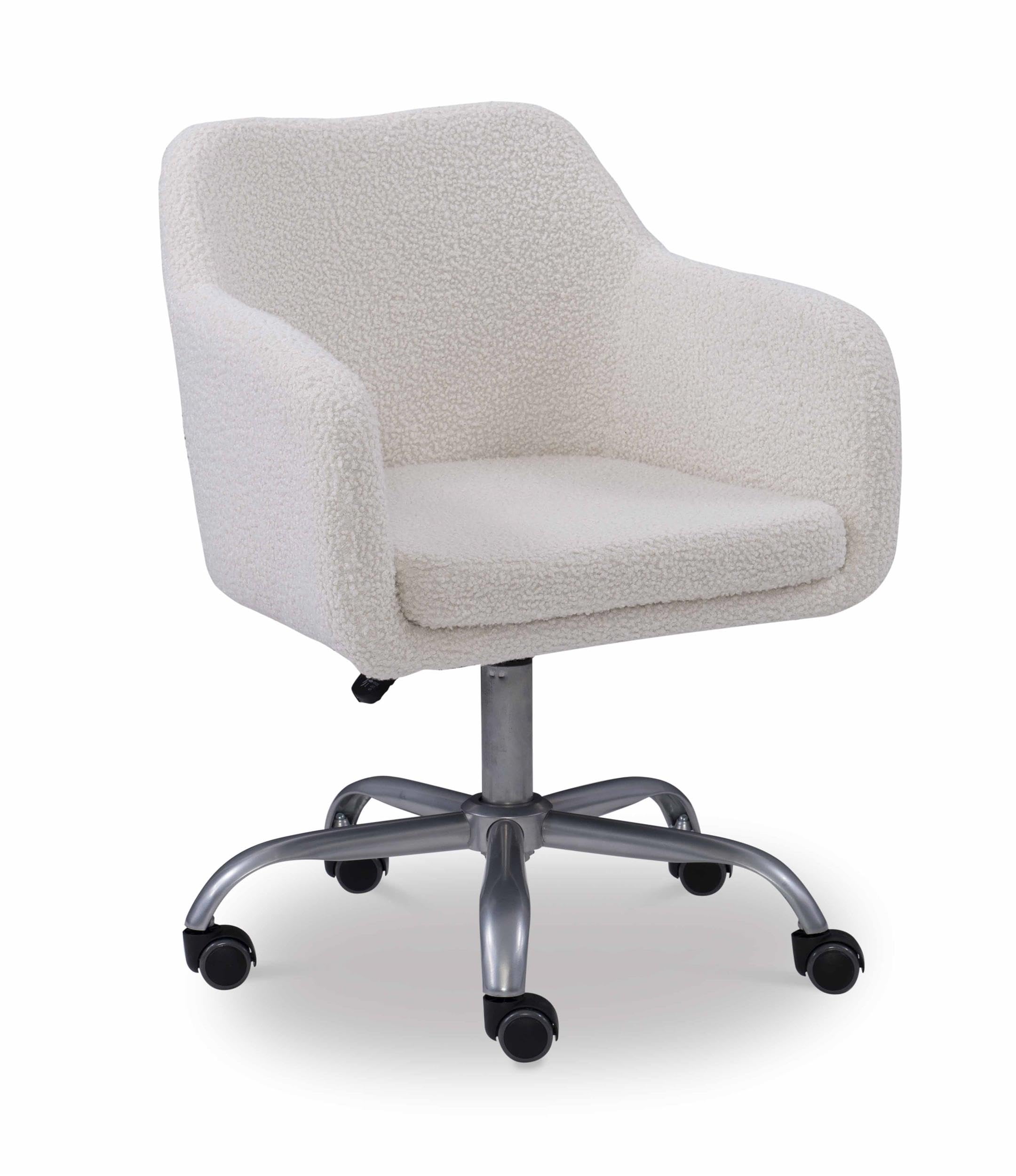 Linon Colton Adjustable Upholstered Office Chair with Wheels - Ergonomic Desk Chair with Lumbar Support, Swivel & Tilt Function - Natural Sherpa Fabric for Home Office, Gaming & Workspace Comfort