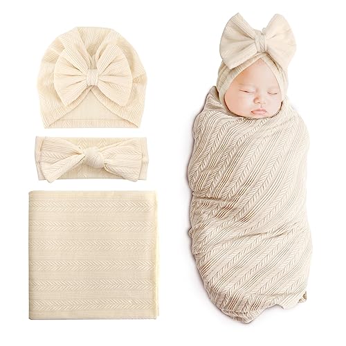 1 Set: Wheat-pattern Hat + Hairband + Blanket (Beige)