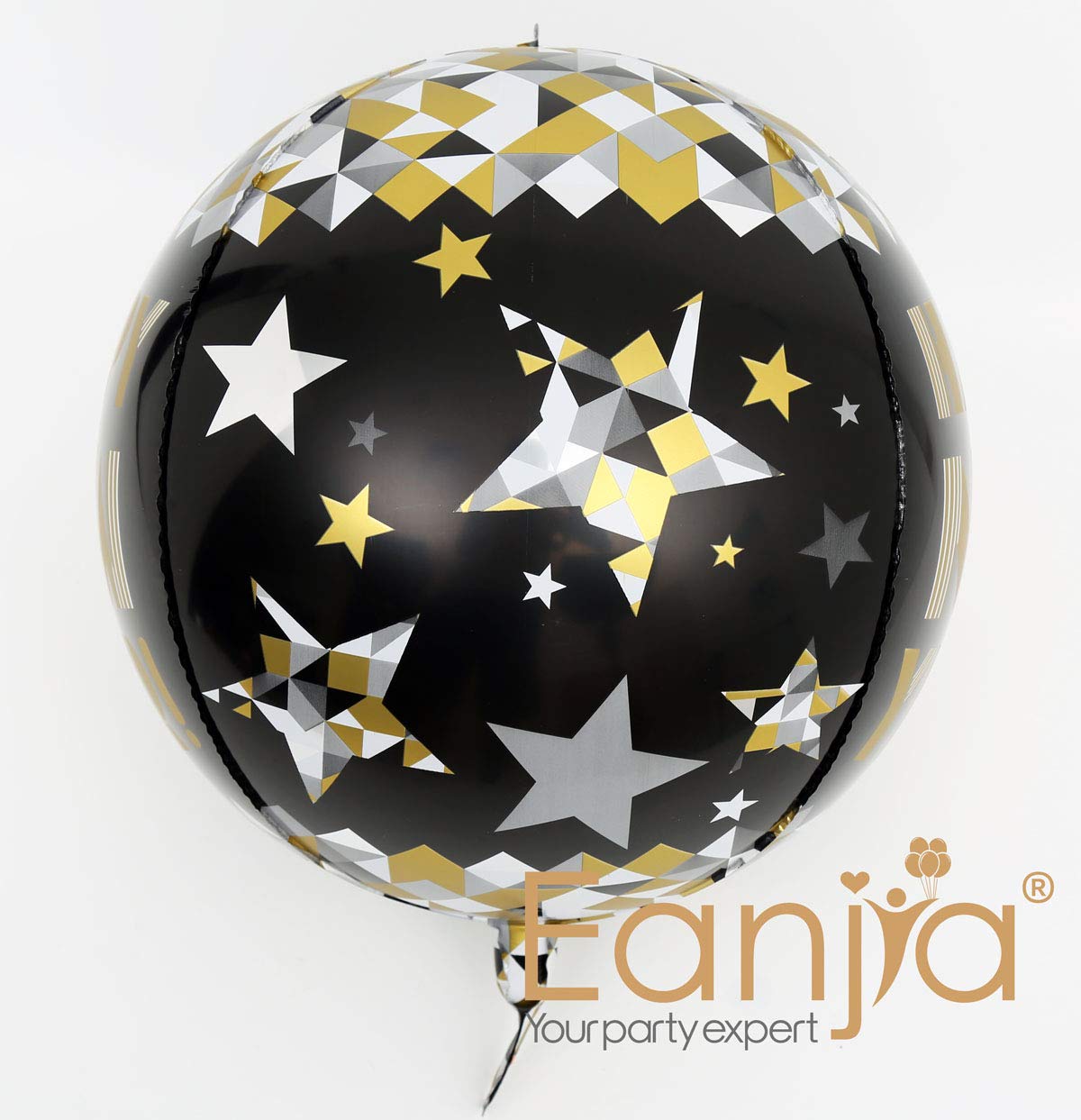 16 Inch Gold 4D Foil Balloons - Set of 4 Hangable Round Sphere Aluminum Balloons for New Year Party Decorations, Birthday, Wedding & Anniversary Celebrations