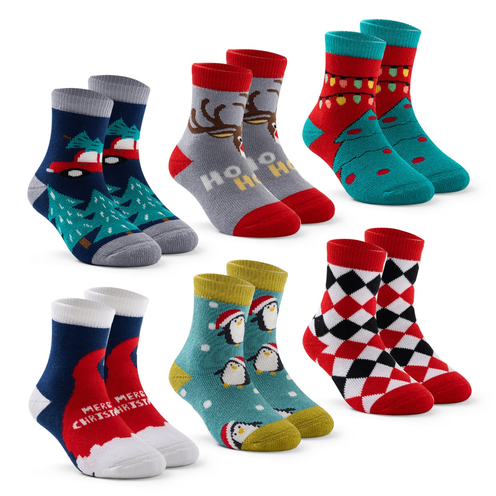Girls Winter Socks 6 Pack - Warm Thermal Terry Crew Socks for Kids & Toddlers - Cozy Cold Weather Socks for School, Outdoor Activities & Snow Play
