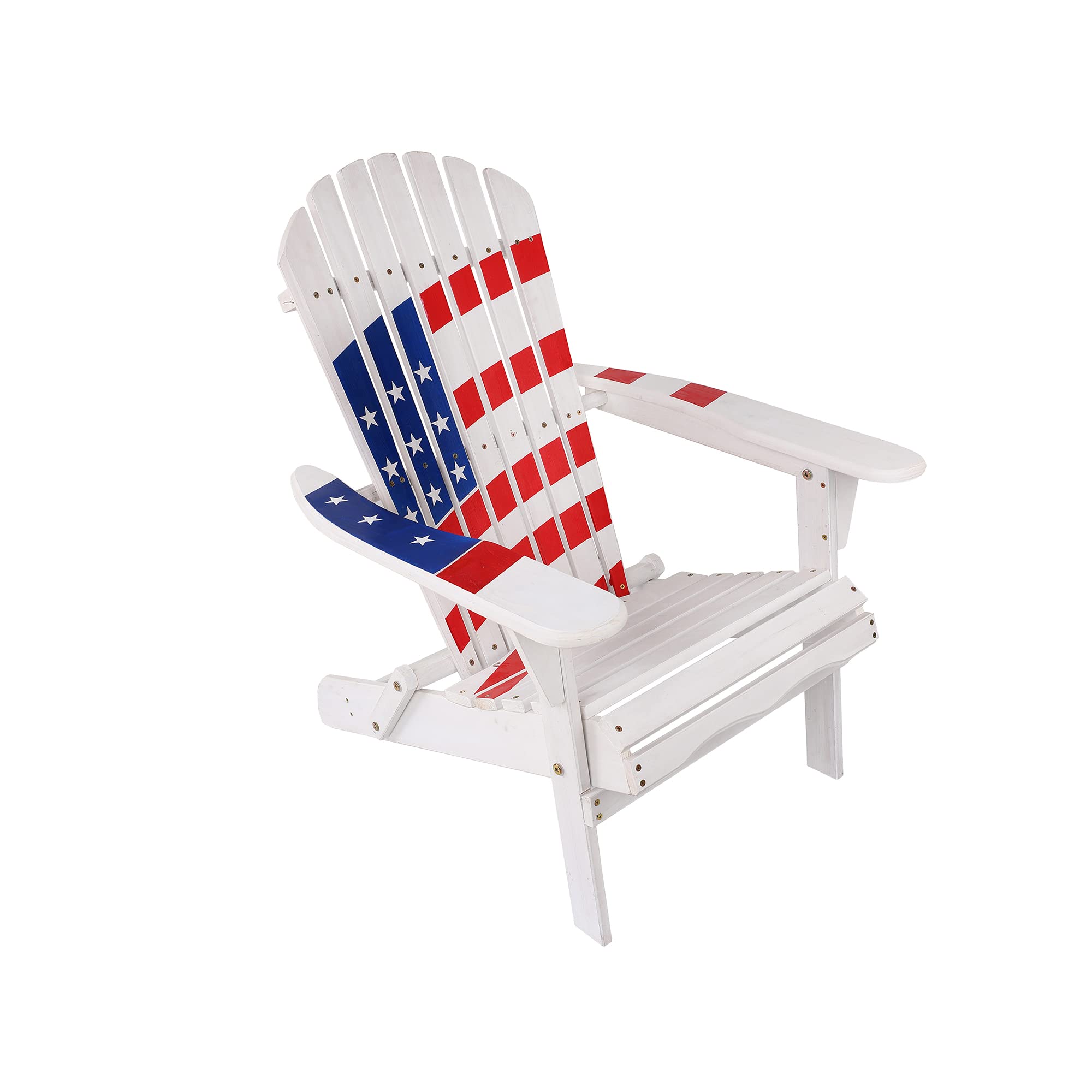 LuxenHome Folding Adirondack Chair - Patriotic Stars & Stripes Design, Oversized Fire Pit Lounge Chair for Outdoor, Patio, Garden & Backyard - Durable Fir Wood Construction - Perfect for Camping, BBQs & Relaxing in Your Yard