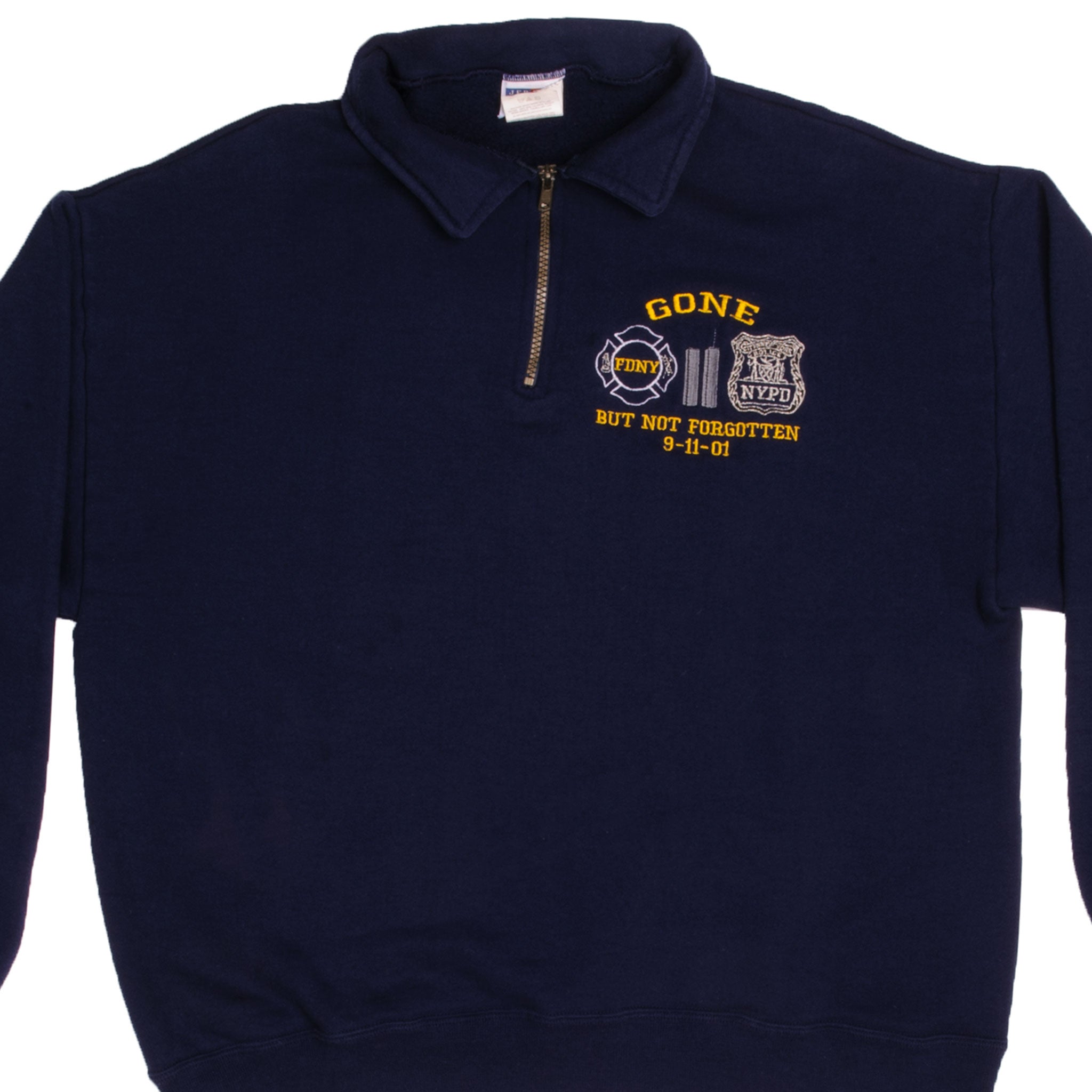 Vintage 9/11 Memorial NYPD Zipper Sweatshirt - Large Size (2001) | Commemorative Police Apparel for Patriotic Events & Historical Collections