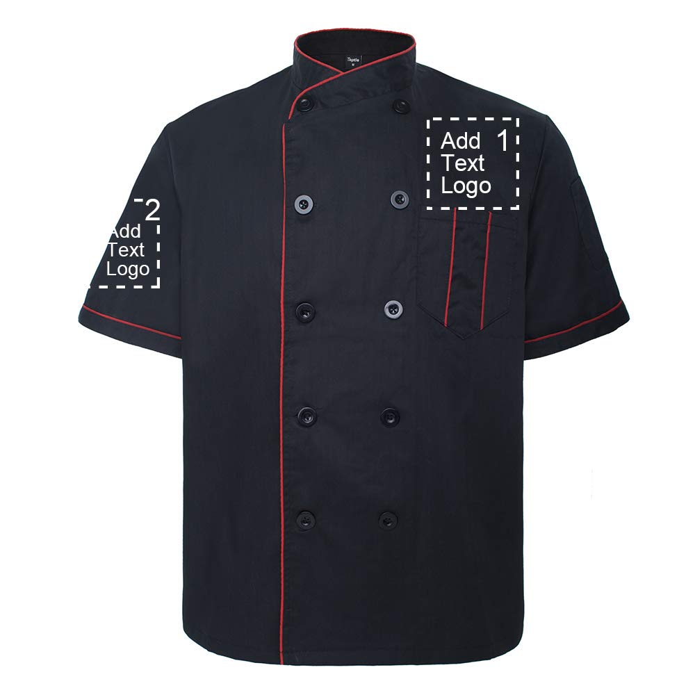 TopTie Custom Chef Coat - Short Sleeve Chef Jacket with Heat Transfer & Embroidery - Personalized Kitchen Uniform for Professional Chefs & Culinary Students - Perfect for Restaurants, Catering & Cooking Classes