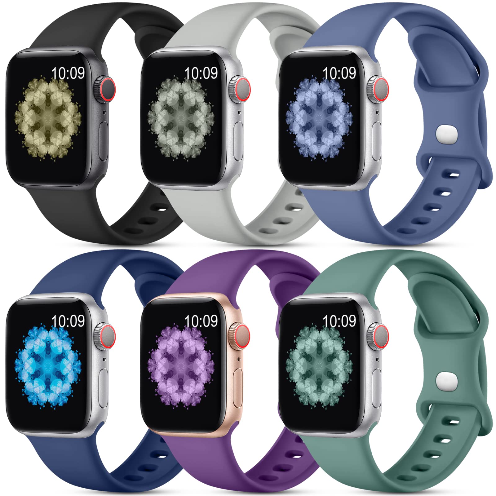 [6 Pack] SNBLK Soft Silicone Apple Watch Bands Compatible with 38mm 40mm 41mm 42mm 44mm 45mm 49mm - Sport Strap for iWatch Series 8/7/6/5/4/3/2/1/SE/Ultra - Perfect for Workouts, Running & Everyday Wear for Men & Women