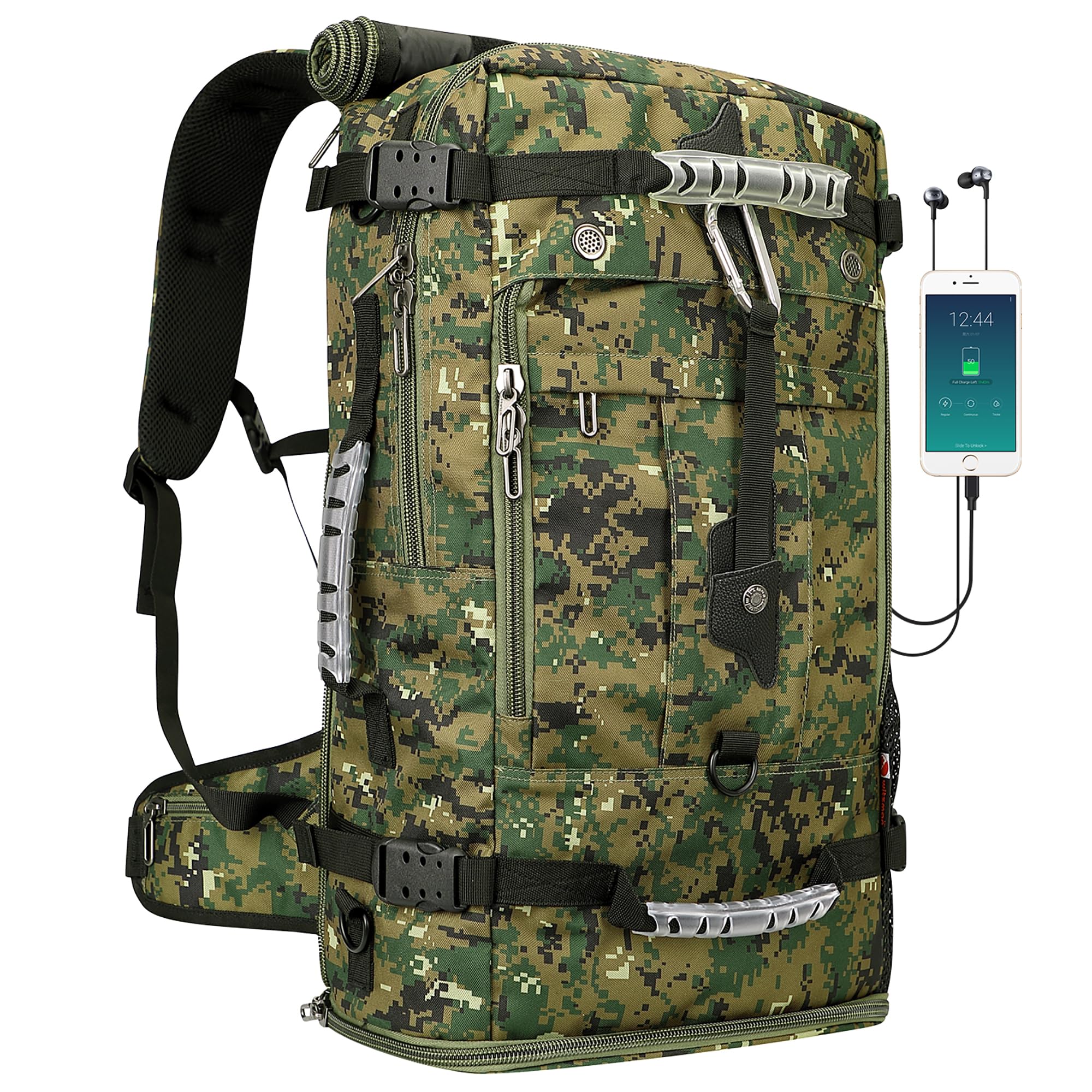 WITZMAN Digital Camo Backpack for Men - Convertible Travel Backpack & Duffle Bag with 17 Inch Laptop Compartment - Carry On Luggage for Business Trips, Hiking & Outdoor Adventures (B681 Camo Green)