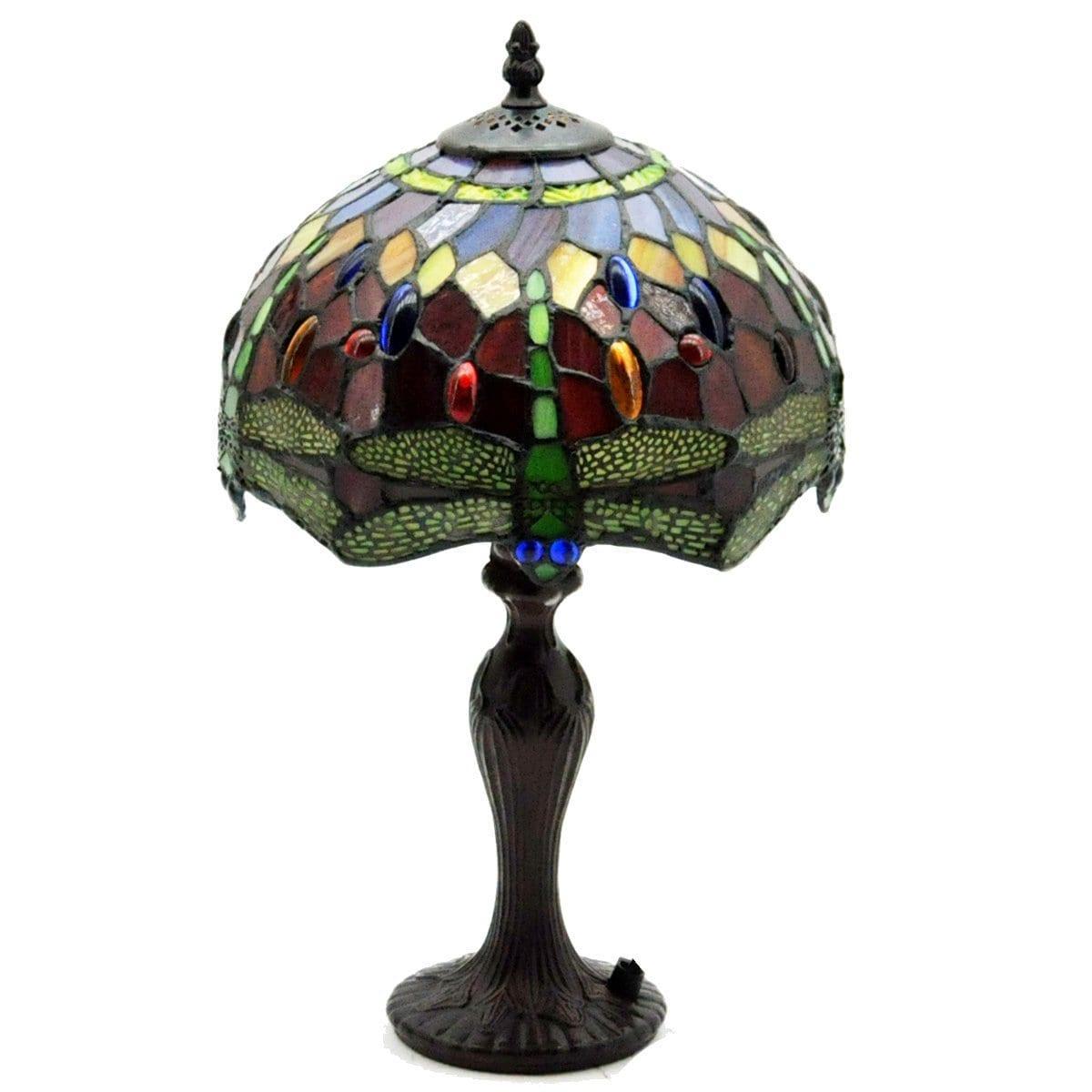 Minster 10 Red Dragonfly Tiffany Style Stained Glass Table Lamp - Elegant Home Decor for Living Room, Bedroom & Office