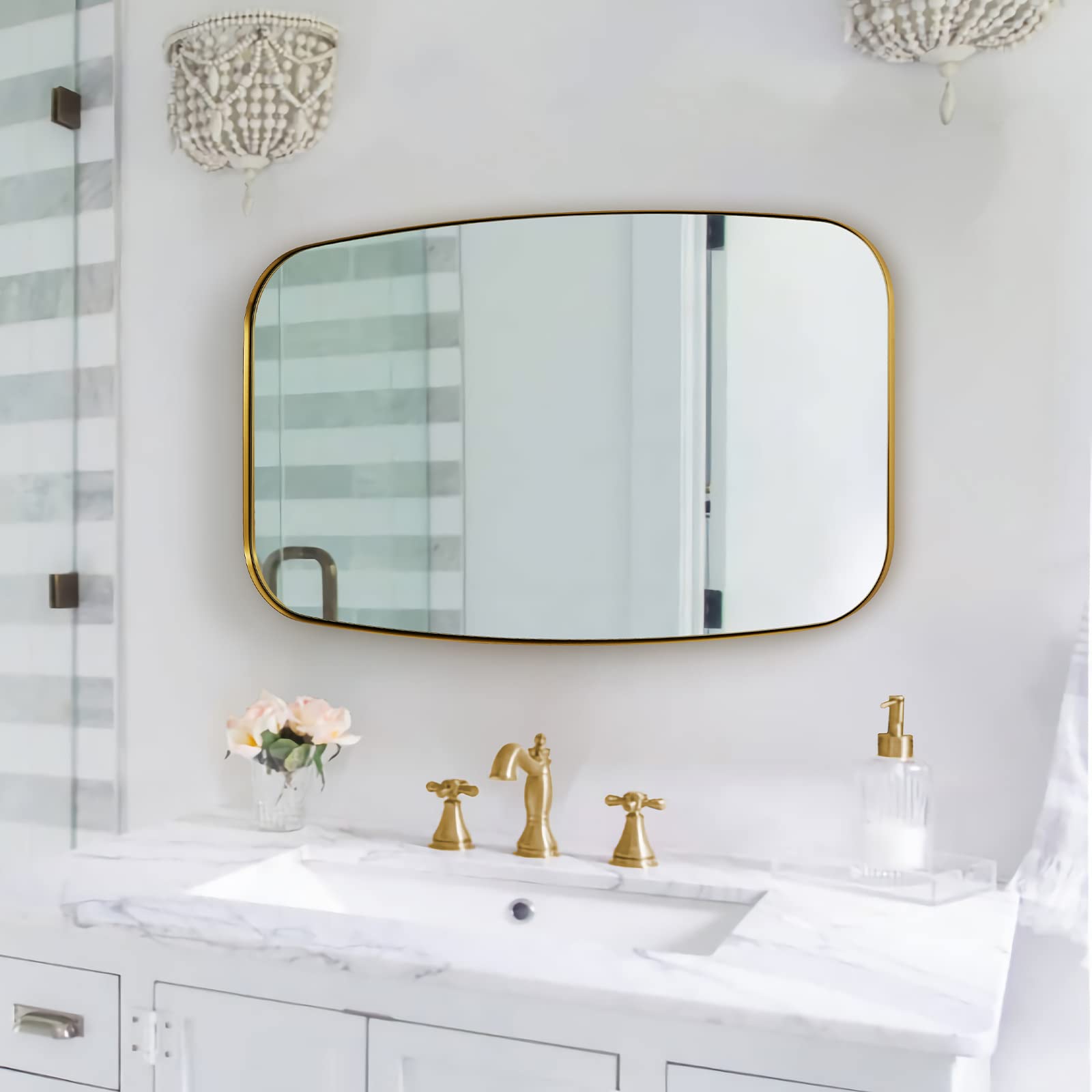 ANDY STAR 20x30 Inch Brushed Gold Bathroom Mirror - Stainless Steel Metal Frame Vanity Mirror for Over Sink, Wall Mounted Makeup Mirror (Perfect for Bathroom, Bedroom & Dressing Room)
