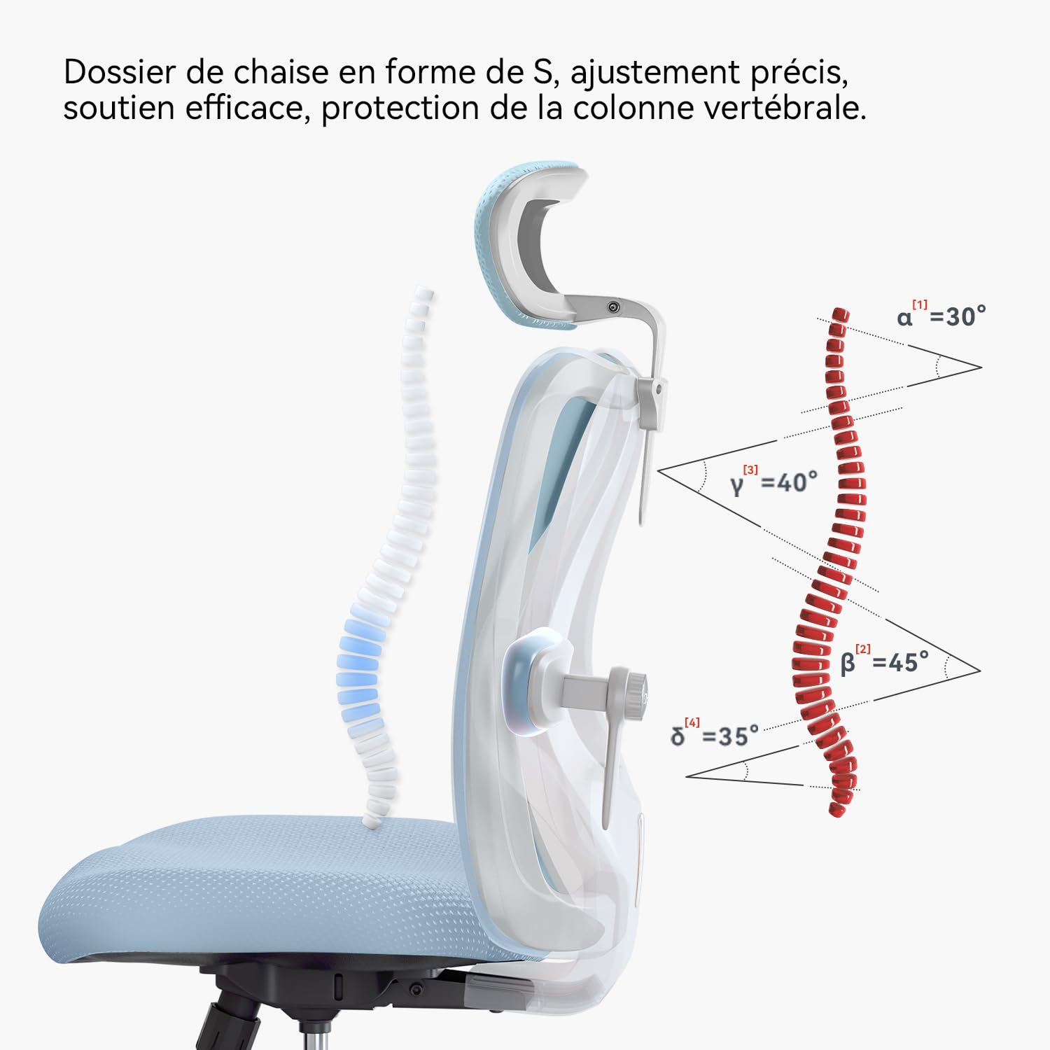 SIHOO M18 Ergonomic Office Chair - Adjustable Headrest & Lumbar Support, High Back Executive Swivel Chair for Home Office, Computer Desk Chair (Light Blue) - Perfect for Long Work Hours, Gaming & Remote Work