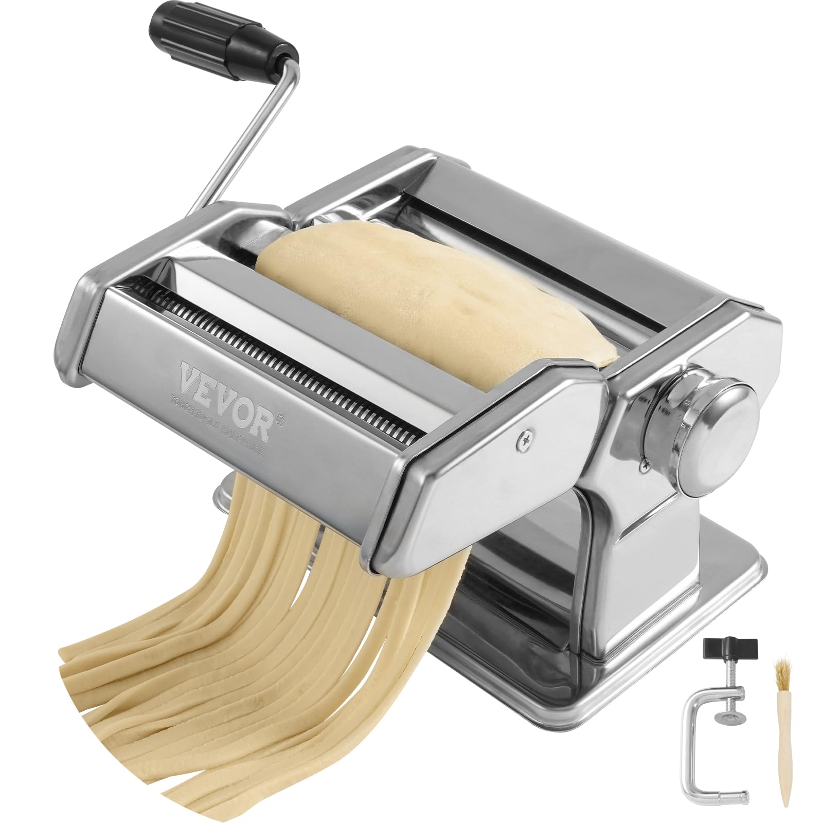VEVOR Manual Pasta Maker Machine - 150mm Stainless Steel Pasta Roller with 9 Adjustable Thickness Settings & Cutter for Homemade Spaghetti, Lasagna, Fettuccine | Perfect for Italian Cooking, Restaurant-Quality Pasta at Home, and Culinary Enthusiasts
