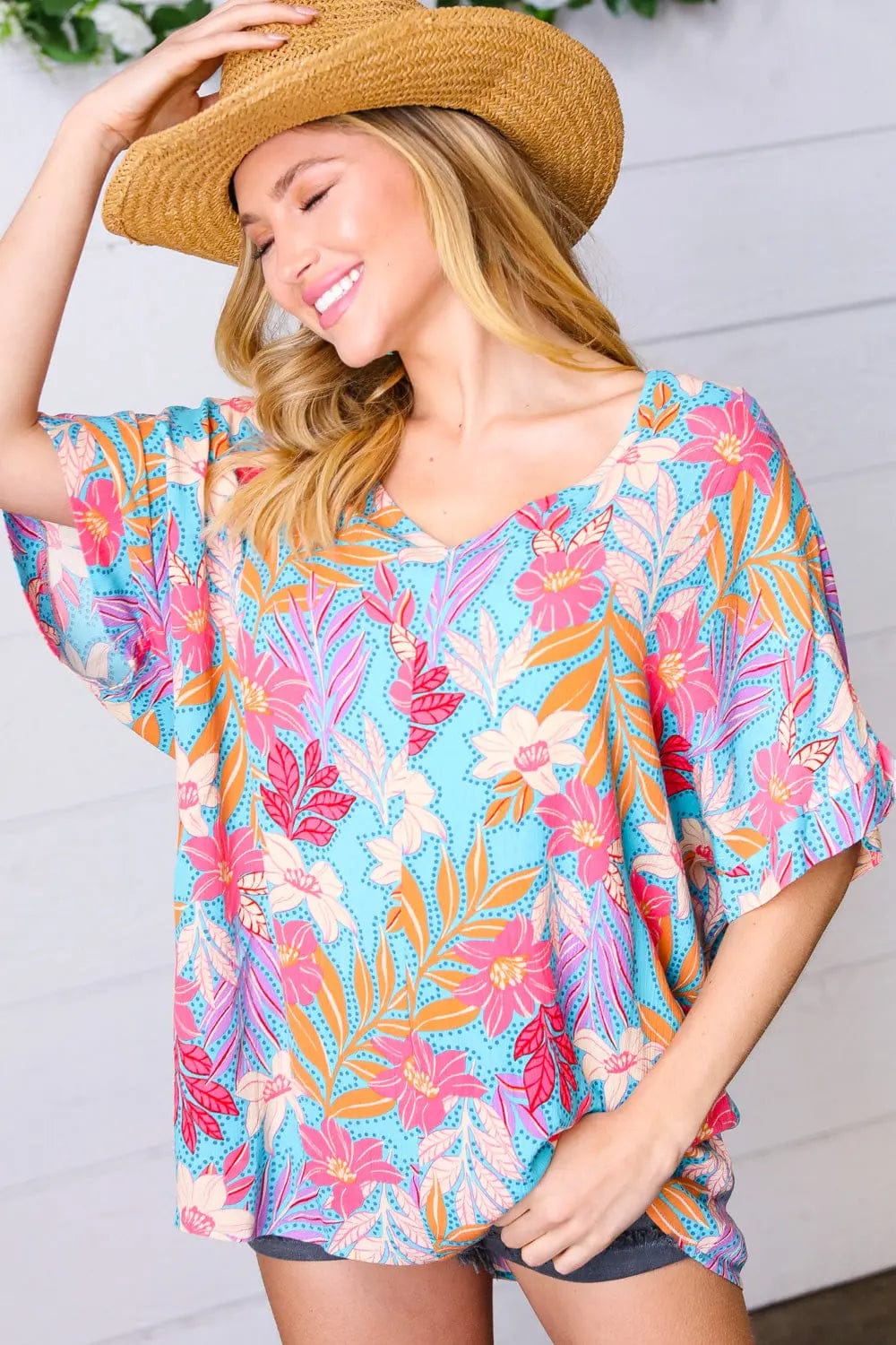 Stylish Multicolor Tropical Floral Print Woven Blouse for Women | Summer Vacation & Beach Party Outfit
