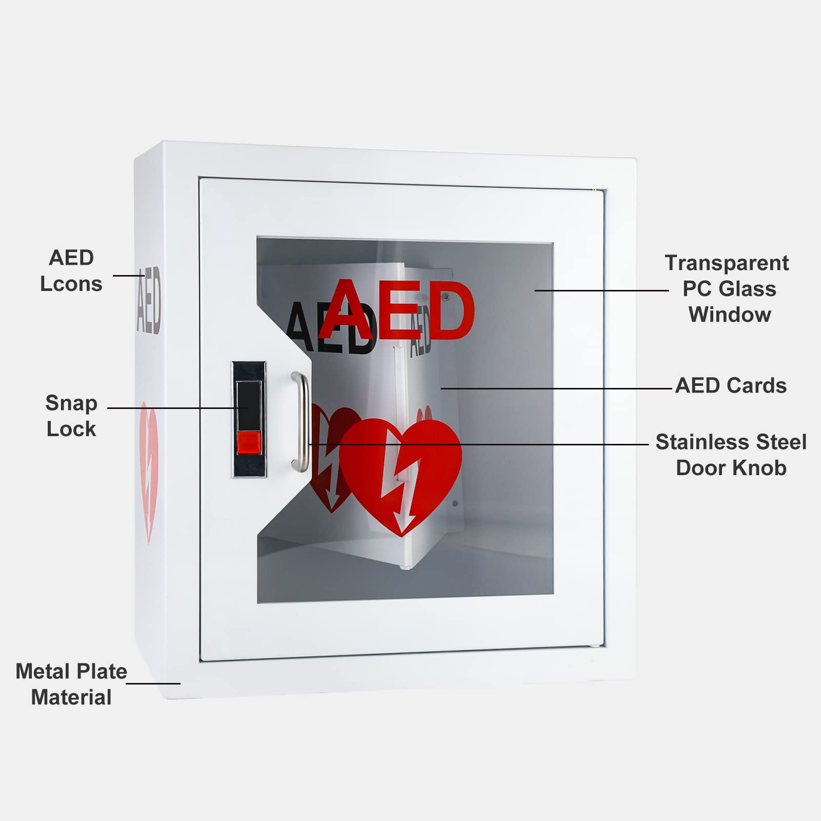 Stainless Steel AED Defibrillator Wall Mount Cabinet with Snap Lock - Universal Fit for Cardiac Science & All Major Brands - 14.1