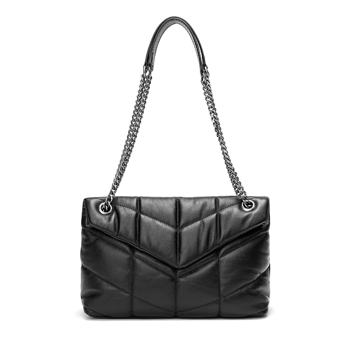 EvaLuLu Genuine Lambskin Leather Quilted Crossbody Bag for Women - Stylish Shoulder Handbag Purse for Work, Travel & Everyday Use