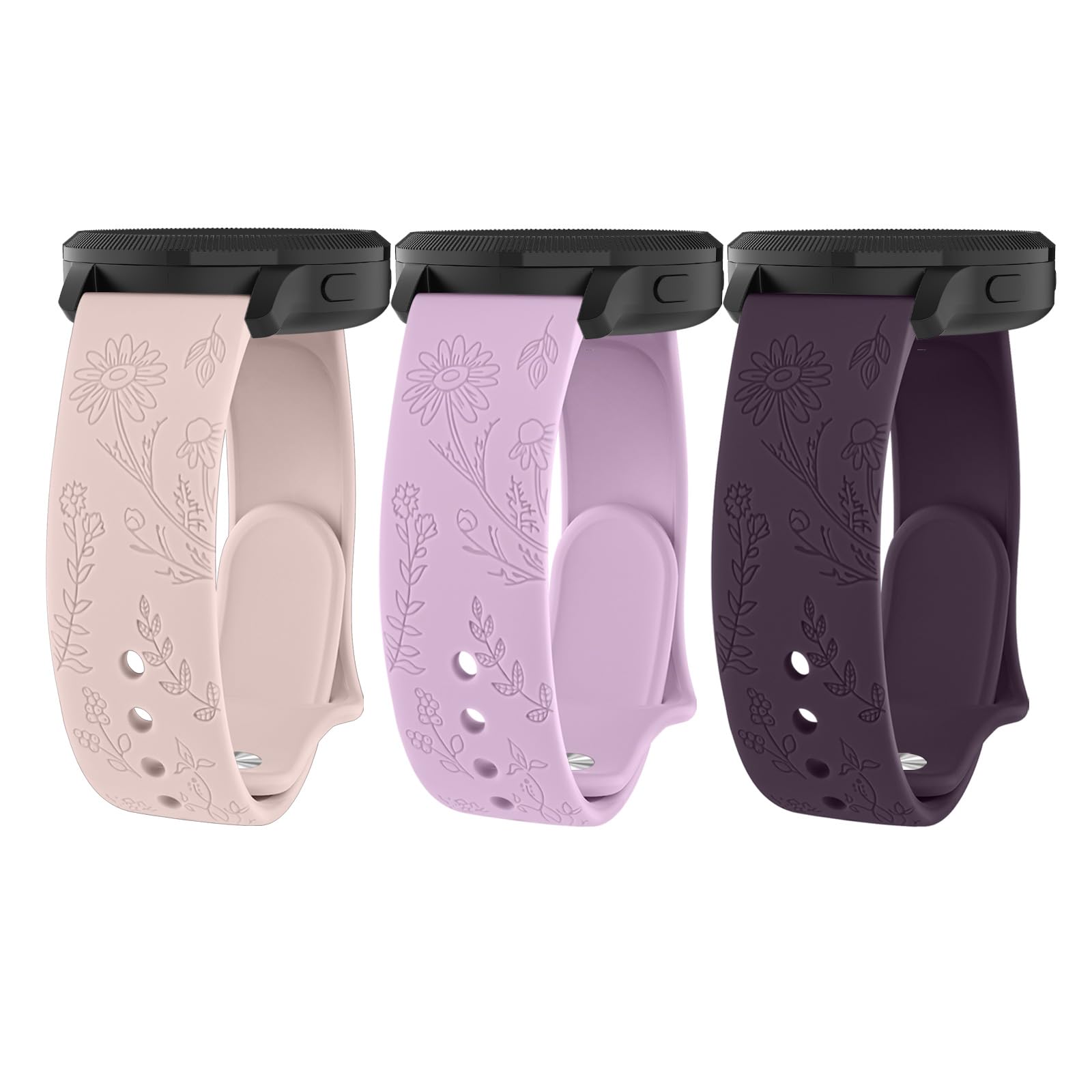 Flower Engraved Silicone Replacement Band for Garmin Vivoactive 5/Vivoactive 3/Vivoactive 3 Music - Soft Comfortable Watch Strap for Women - Perfect for Workouts, Running & Everyday Wear