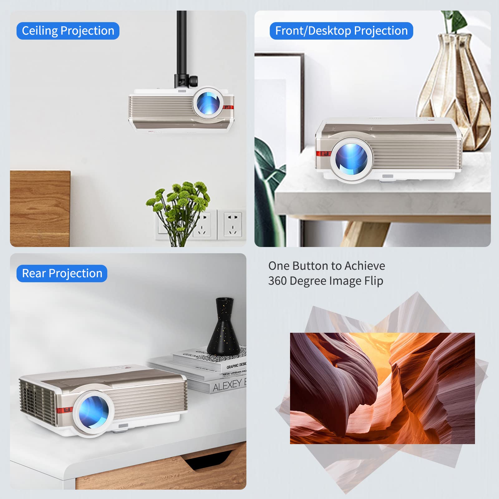 1080P LED Projector 9000 Lumens - 200 Inch Home Theater & Outdoor Movie Projector for Gaming, Digital Zoom, Ceiling Mount | HDMI/USB/AV Compatible with Smartphone, Tablet, Laptop, DVD, TV Stick & PS5 | Perfect for Backyard Movies, Gaming Nights & Home Theater Setup