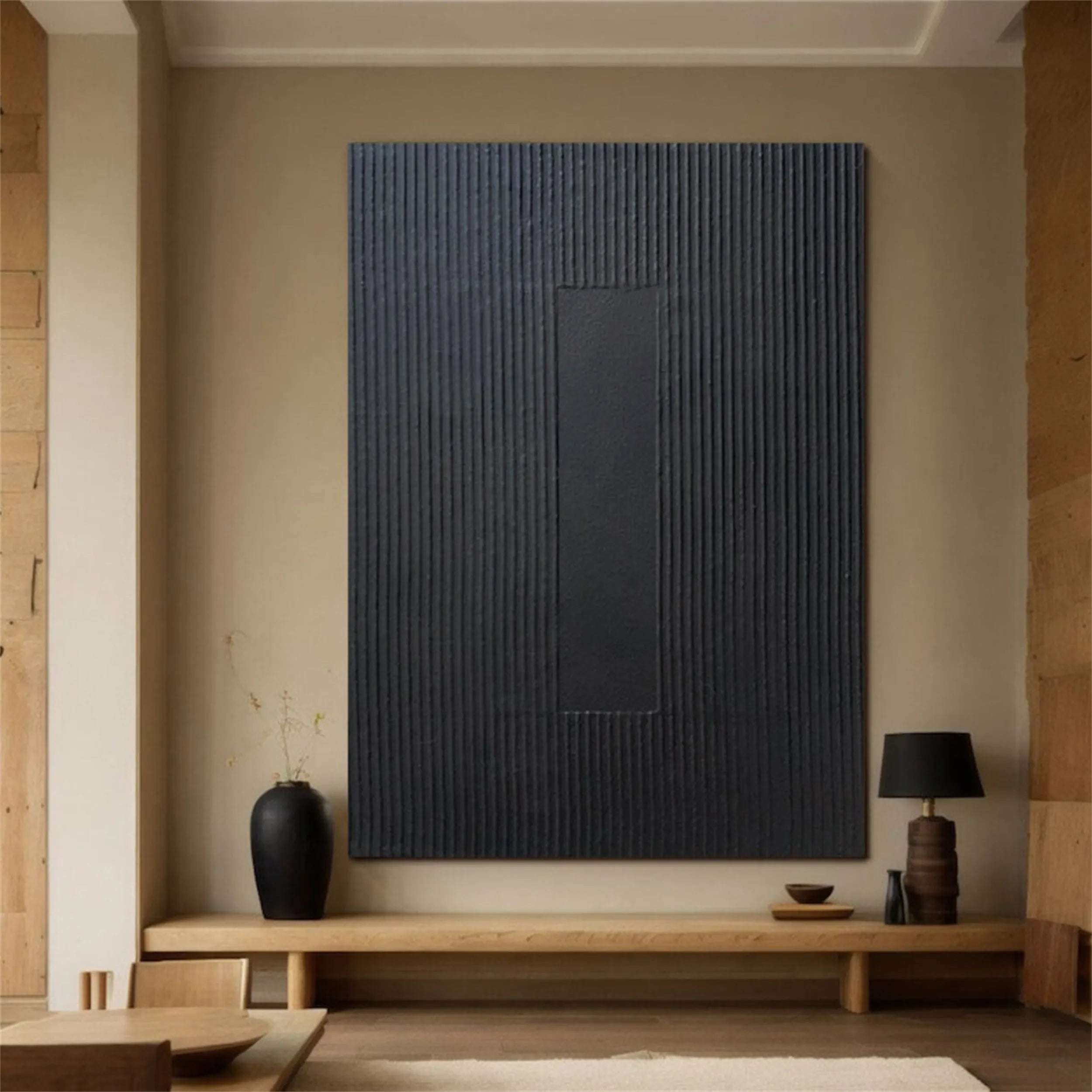 Black Minimalist Textured Painting Canvas #MZ086 - Modern Abstract Wall Art for Living Room, Bedroom & Office Decor